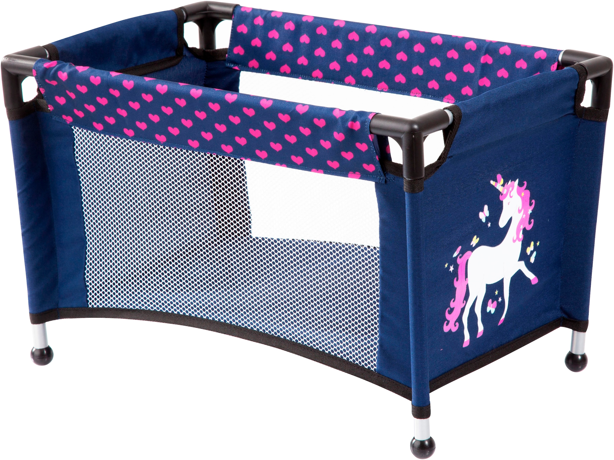 Bayer Kombi-Puppenwagen »Grande, blau/pink«, (Set), mit Reisebett, Schnuller, Geschirr und Pflegeprodukten