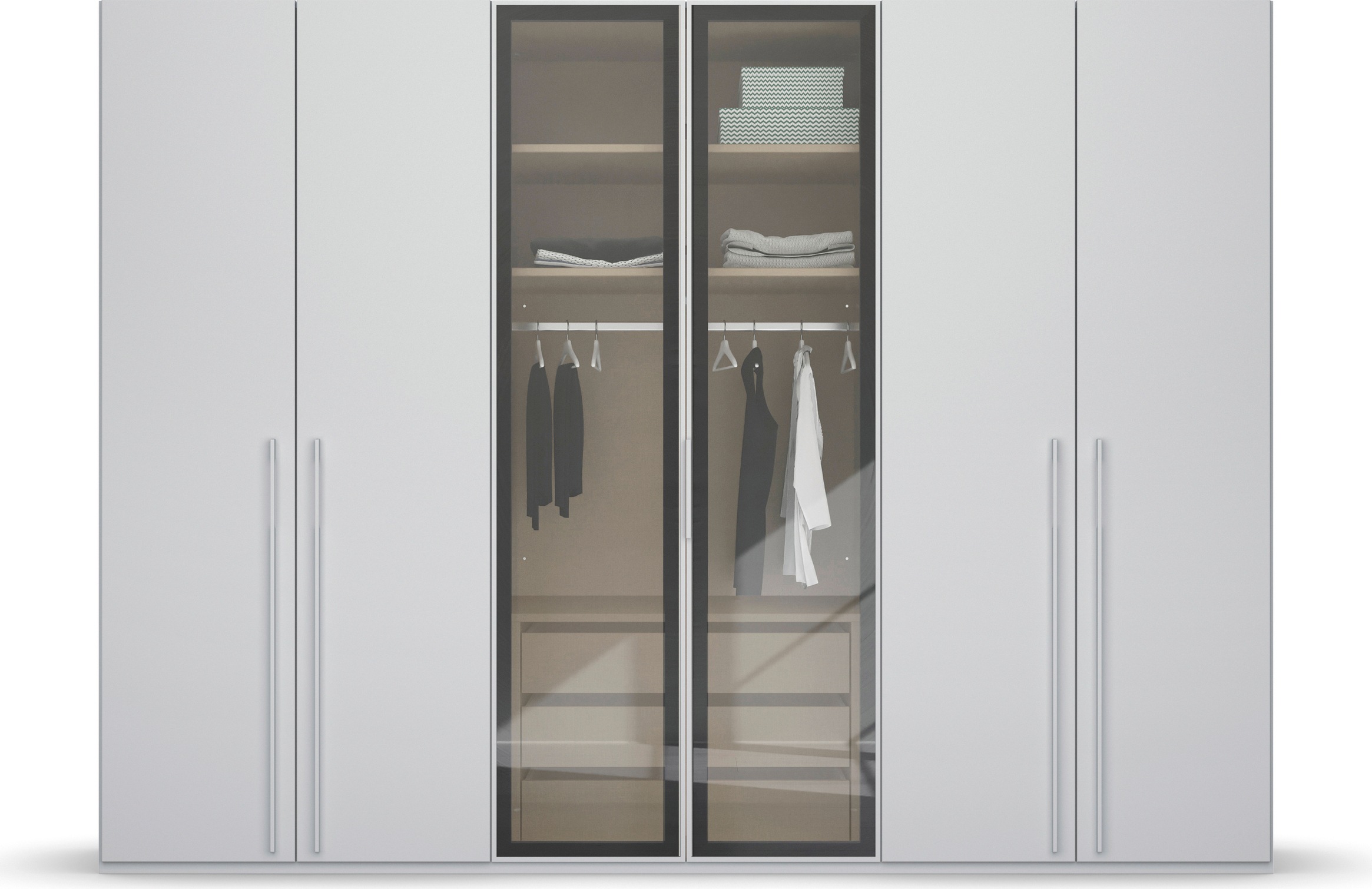 rauch Drehtürenschrank »Kleiderschrank Schrank Garderobe SKAT SHINE mit hochwertigem,«, transparentem Grauglas inkl. umfangreichem Zubehör MADE IN GERMANY