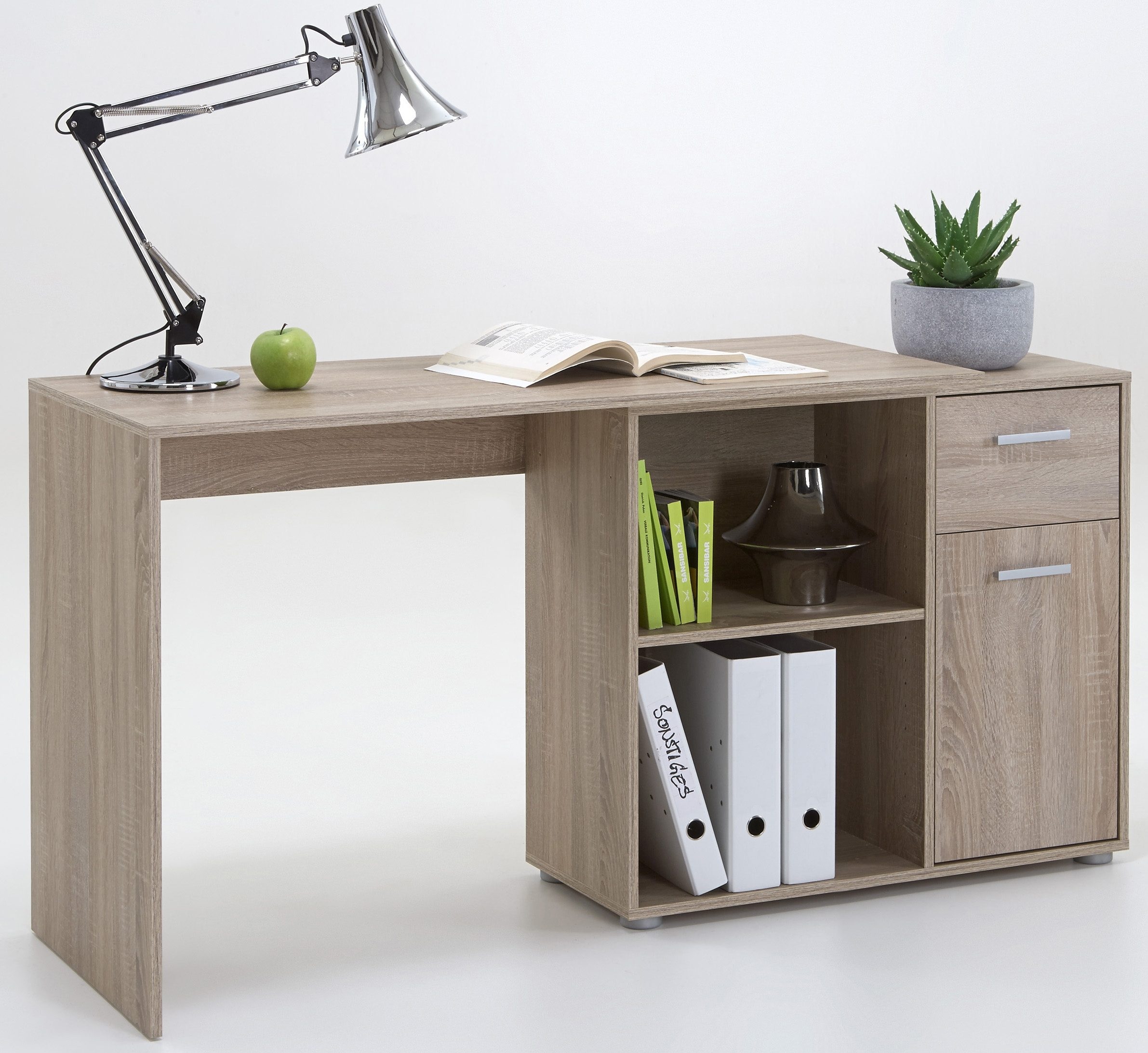FMD Eckschreibtisch »AUGSBURG«, Schreibtisch/Sideboard m. Stauraum, beidseitig montierb., 117/148 cm