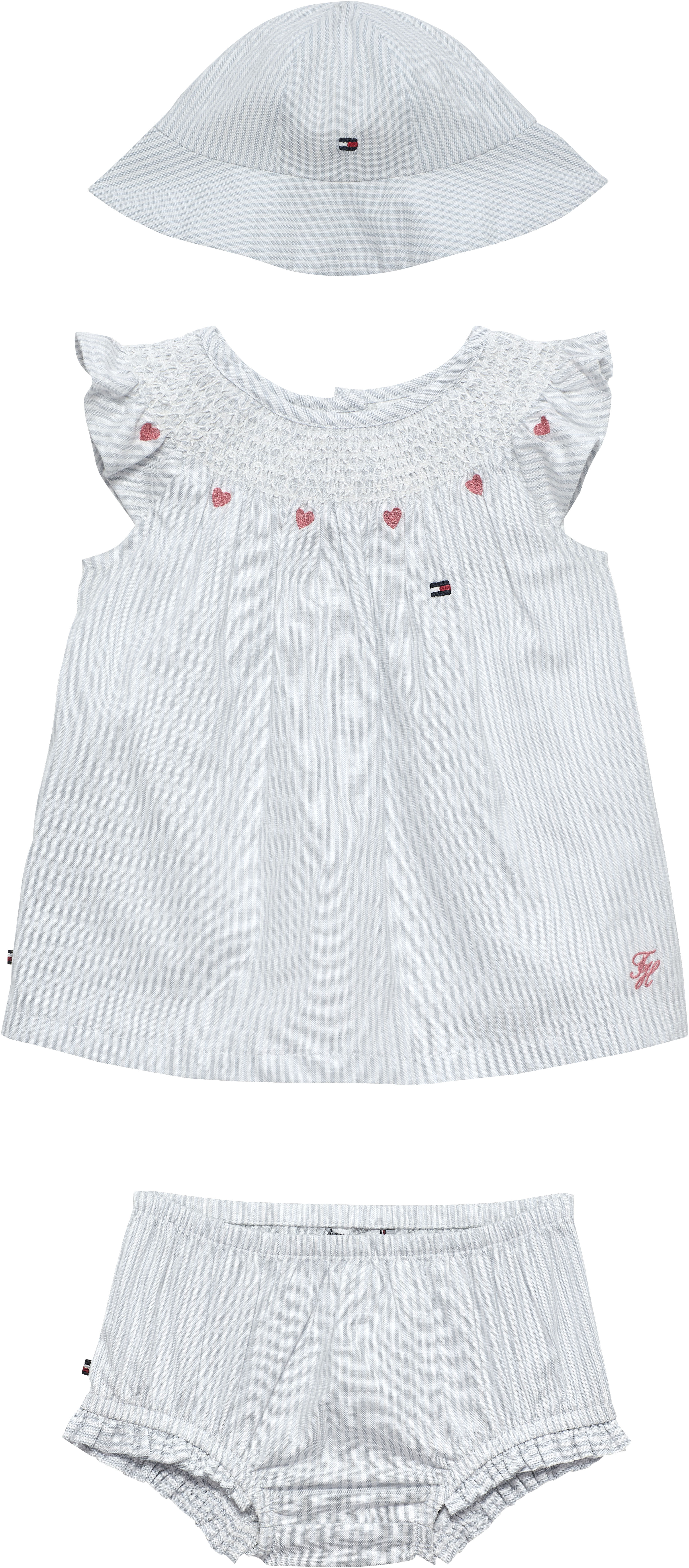 Tommy Hilfiger Neugeborenen-Geschenkset Set, 3, 3 zauberhaftes Set mit Hut, Kleid und Höschen, aus Baumwollmischung