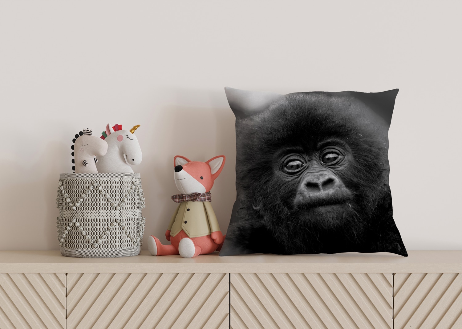 queence Dekokissen »Affen Baby«, Kissenhülle mit HD Premium Druck, geruchsneutral, 40x40cm