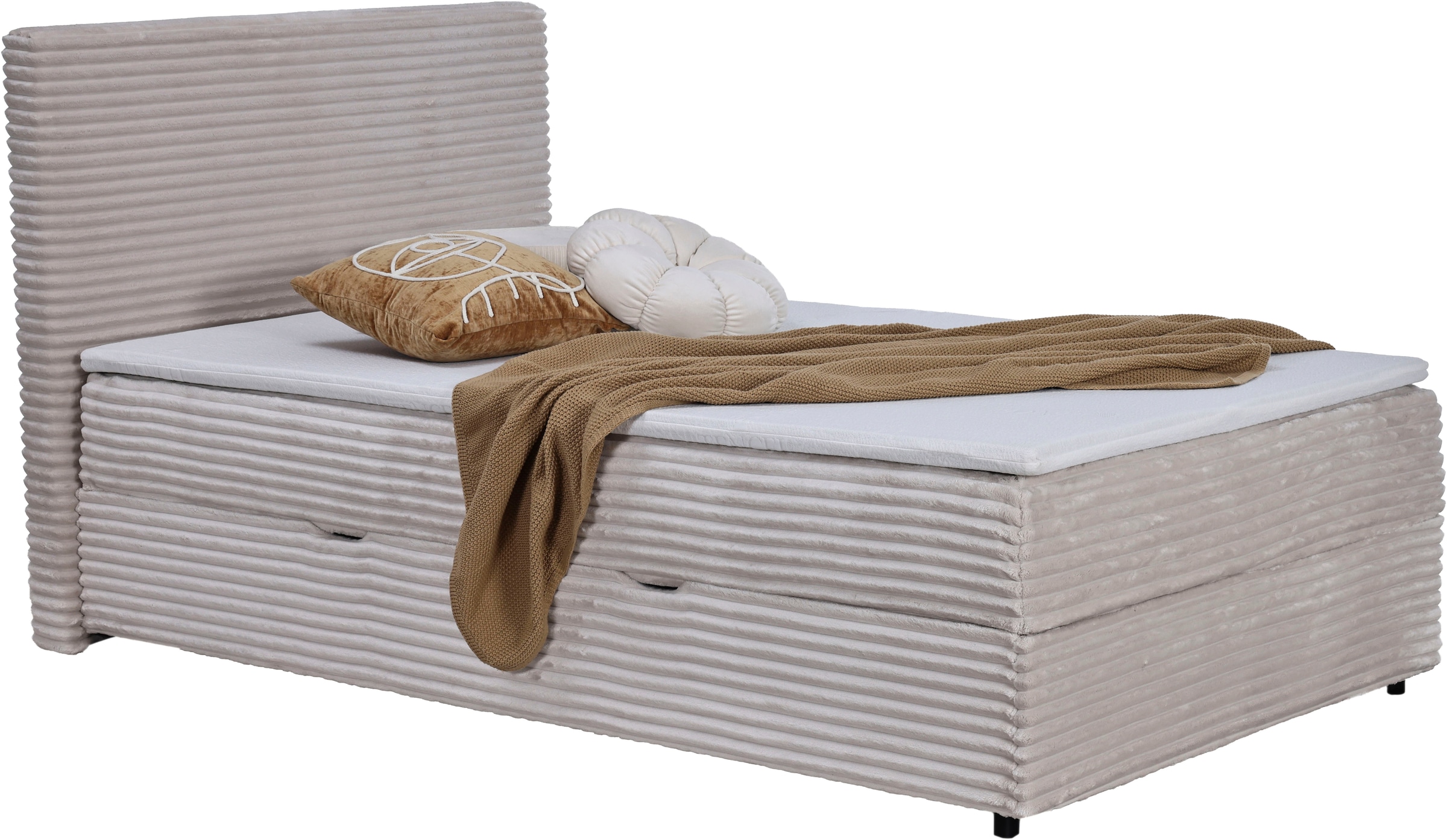 Home affaire Boxbett »CORLAY, Polsterbett mit Stauraum und Taschenfederkernmatratze H3« inkl. PUR-Schaumtopper, Cord-Bezug, 120x200cm