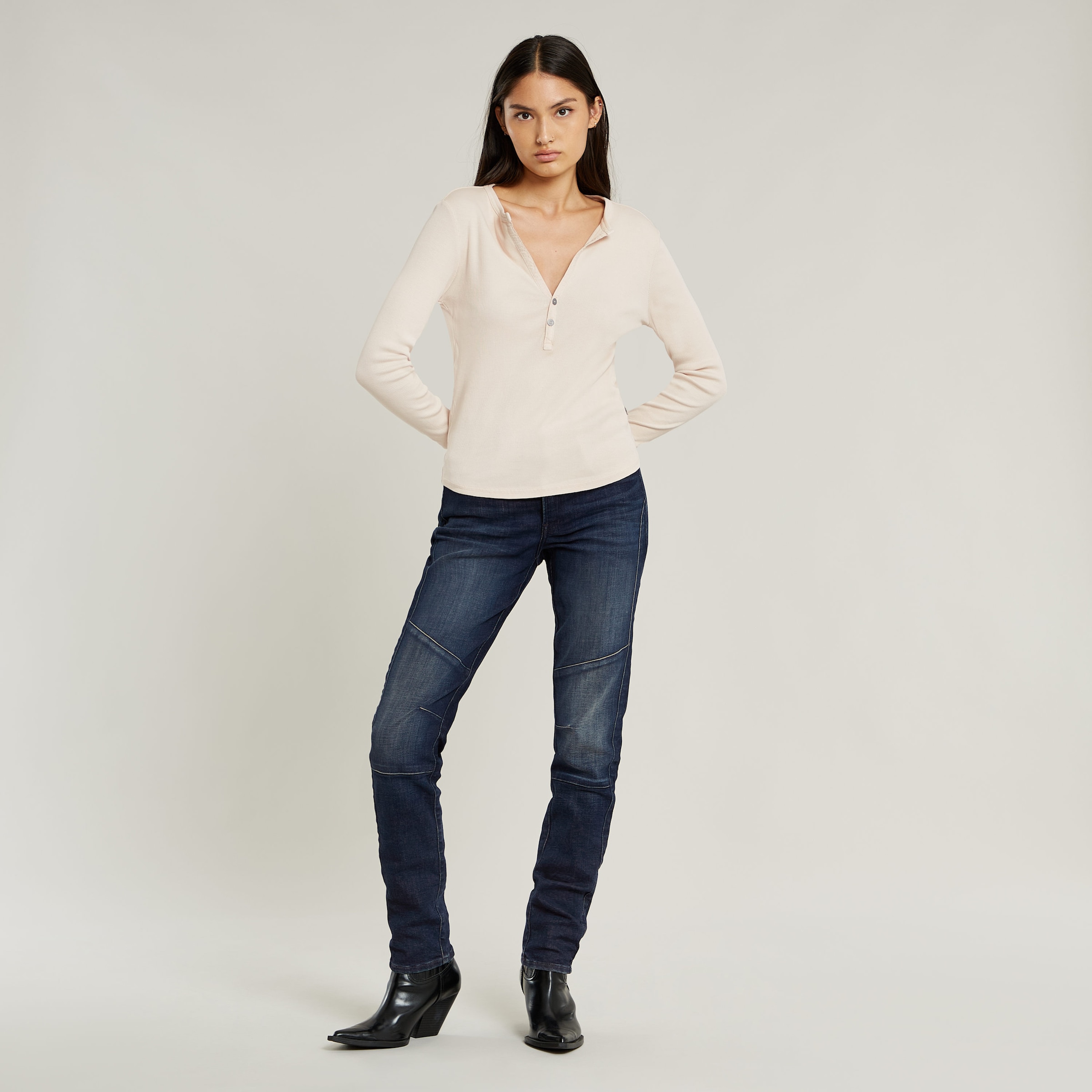 G-STAR Langarmshirt »Deep v slim«, mit Knopfverschluss