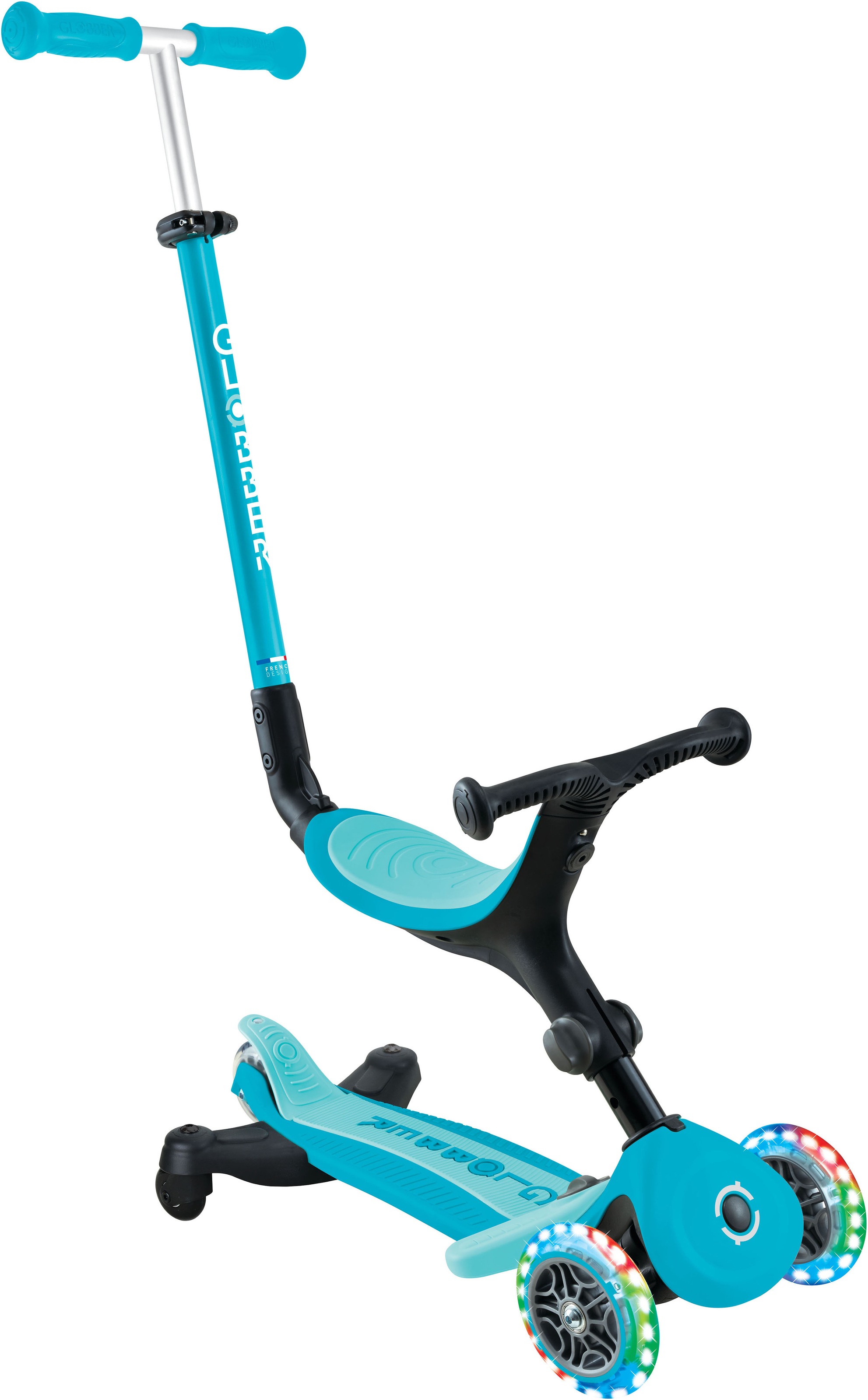 GLOBBER Kinder Tretroller "GO-UP ACTIVE LIGHTS 360, mit Leuchtrollen"blau, B:29cm L:67cm, Roller, Aufsitzrad, Laufrad und Scooter