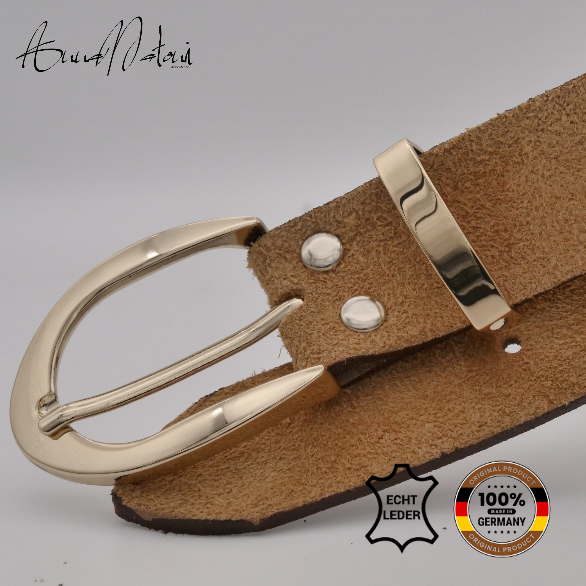 Ledergürtel ANNAMATONI "AnnaMatoni Damen Ledergürtel in hochwertigem Velour Leder 3,5cm", Damen, Gr. TW115 - 130cm Gesamtlänge, cognac 640, 100% Leder, Gürtel Ledergürtel 2
