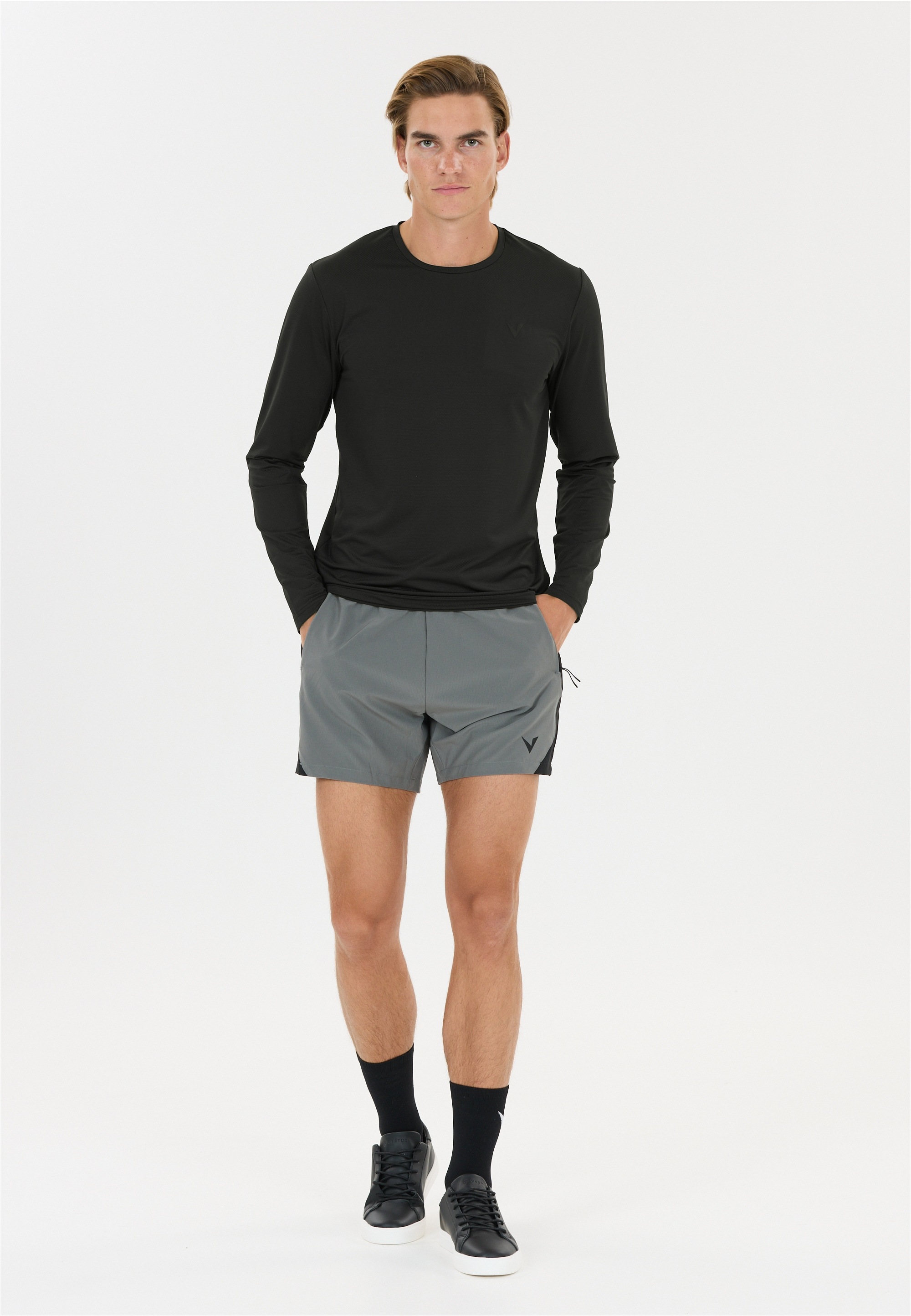 Langarmshirt VIRTUS "Roger V3", Gr. L, schwarz, 86% Polyester, 14% Elasthan, unifarben, normal, Rundhals, Shirts Langarmshirt, atmungsaktiv