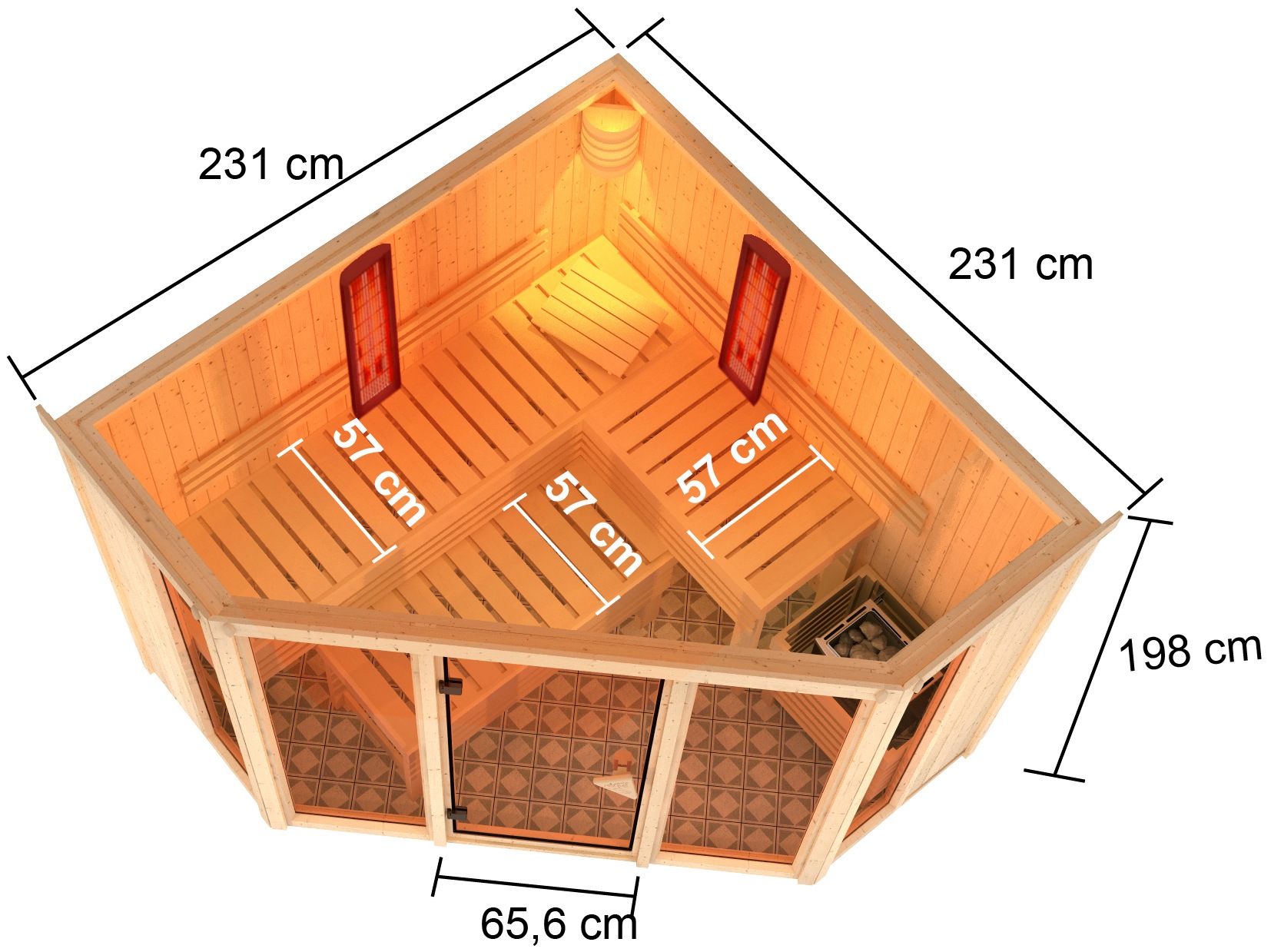 Karibu Sauna »Adele«, (Set), 9-kW-Ofen mit externer Steuerung, inkl. 2 Infrarot-Vitalightstrahlern