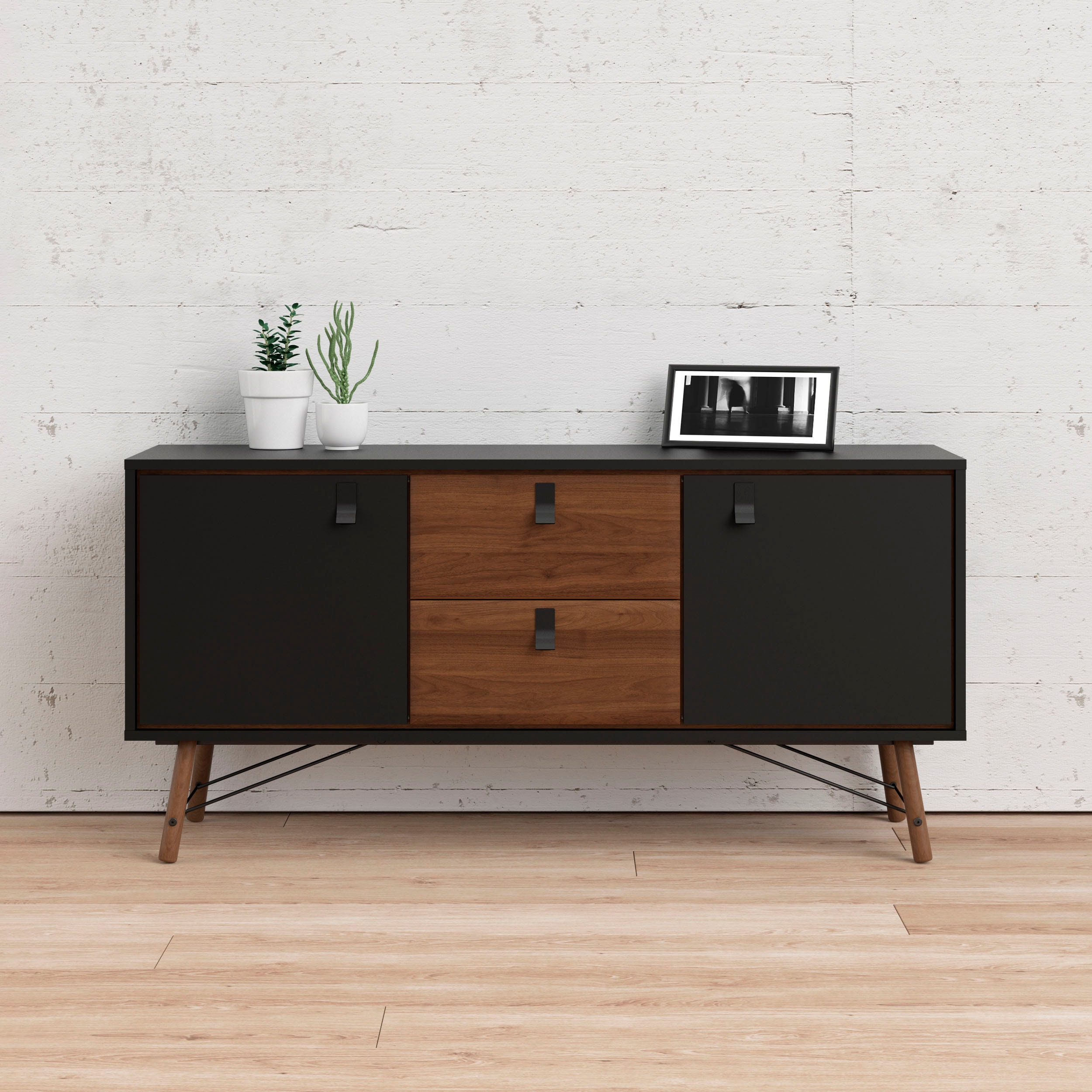 Home affaire Sideboard "Ry Aufbewahrung, Schubladenschrank," Breite 150 cm, Höhe 72 cm, Kommode mit 2 Türen und 2 Schubläden