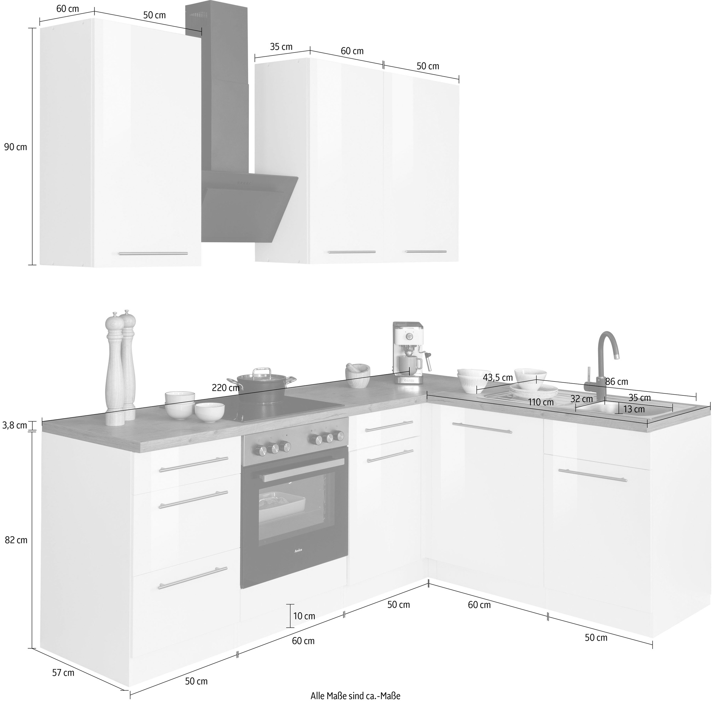 wiho Küchen Winkelküche E-Geräten, mit | cm 220 x »Unna«, 170 Stellbreite BAUR bestellen