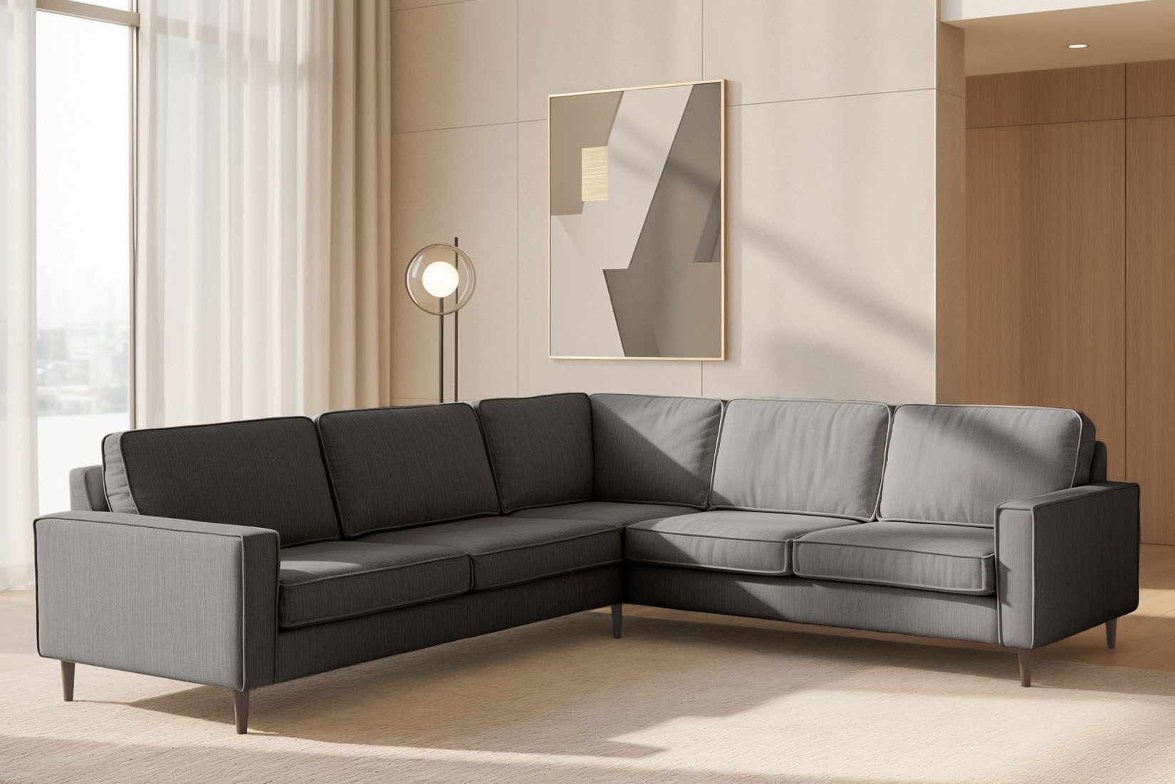 Ecksofa HOME AFFAIRE, B:290cm H:89cm T:250cmgrau, 100% Polyester, Wohnzimmer, Sofas, "Pinto Skandi, 290 cm, Chenille, Struktur, Ottomane links /