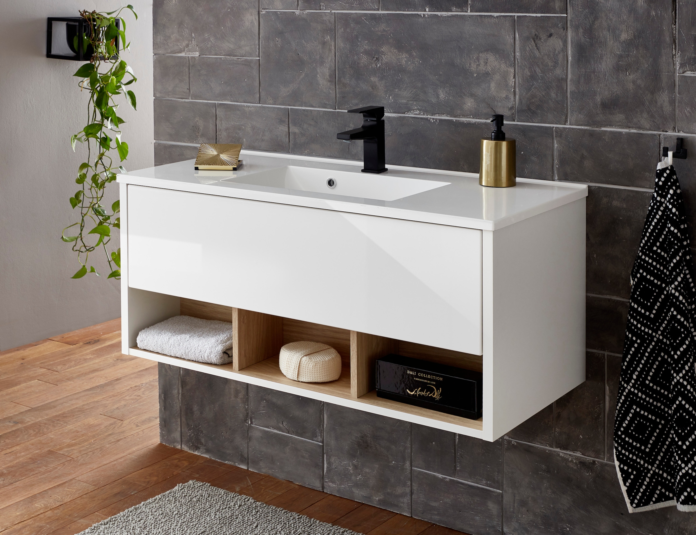 Places of Style Waschtisch »Studio Line, Waschtisch inkl. Waschbecken, modernes Design«, in zwei Farben verfügbar, ausreichend Stauraum