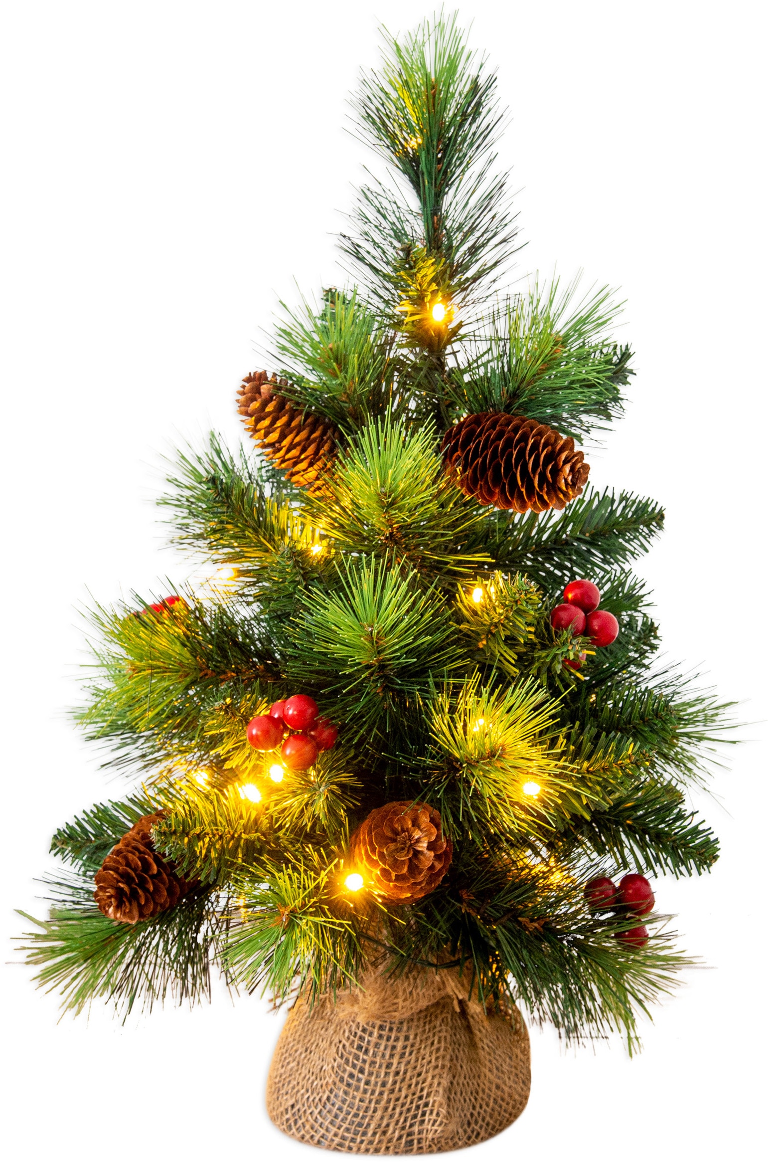 näve LED-Leuchtzweig »LED-Weihnachtsbaum mit Beeren BAUR Tannenzapfen, Timer und H.45cm, Weihnachtsdeko«, 