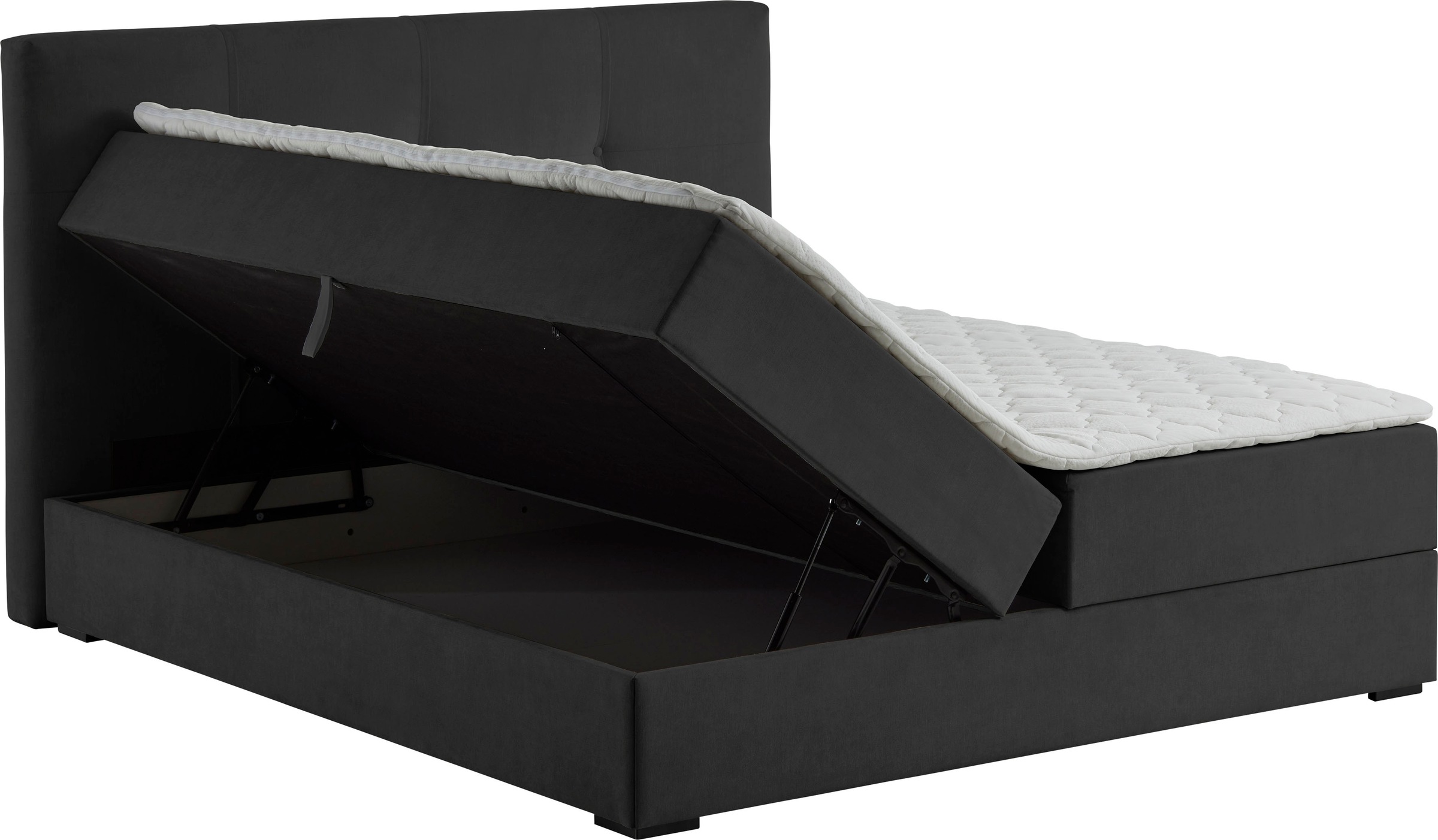 Boxbett "Lucy", grau (anthrazit), B:165cm L:214cm, Bezug Bettbox und Obermatratze: Strukturstoff (90% Polyester, 10% Nylon);Topper: Jersey (100% Polyester), ATLANTIC HOME COLLECTION, Komplettbetten, Boxspringbett, mit Bettkasten 3