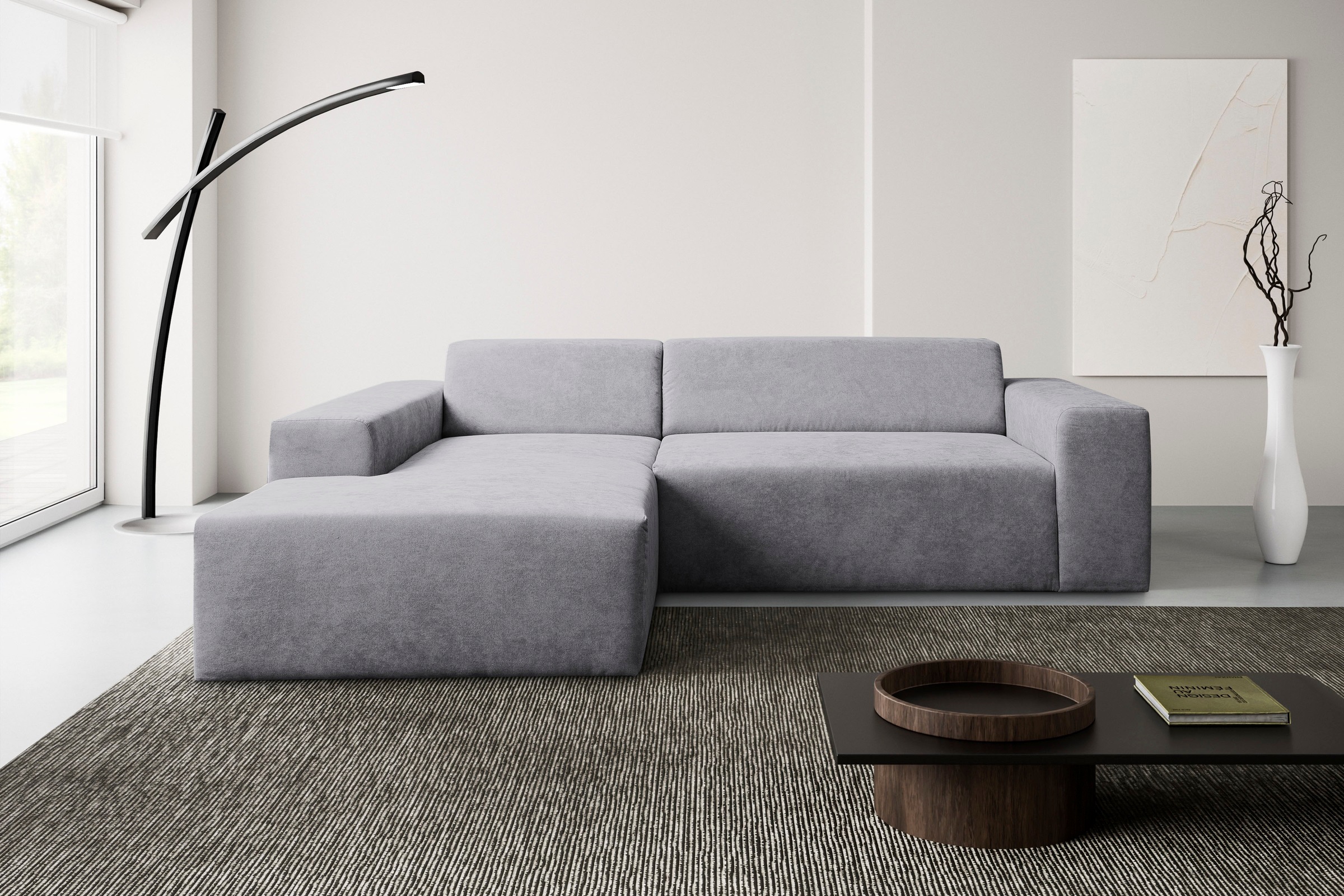 WERK2 Ecksofa "Zeus-L 253 cm breit, bequemes Cord-Sofa in L-Form, urbanes Design" Organische curvy-trend Couch mit großer Komfort-Ottomane