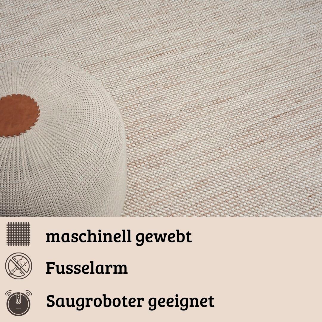 my home Teppich »Vals«, rechteckig, 7 mm Höhe, Uni Farben, meliert, Sisal-Optik, auch in rund erhältlich, mit Fransen