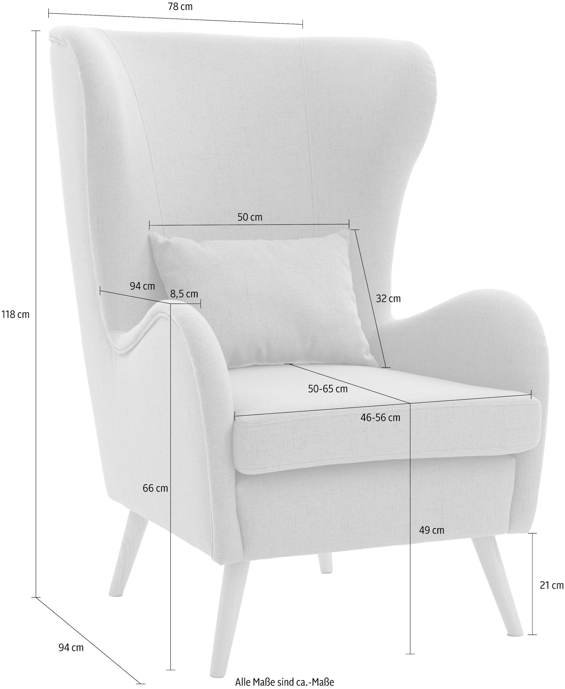 Guido Maria Kretschmer Home&Living Sessel »Salla«, wahlweise mit oder ohne Hocker; großer Sessel: Maße B/T/H: 78/94/118cm