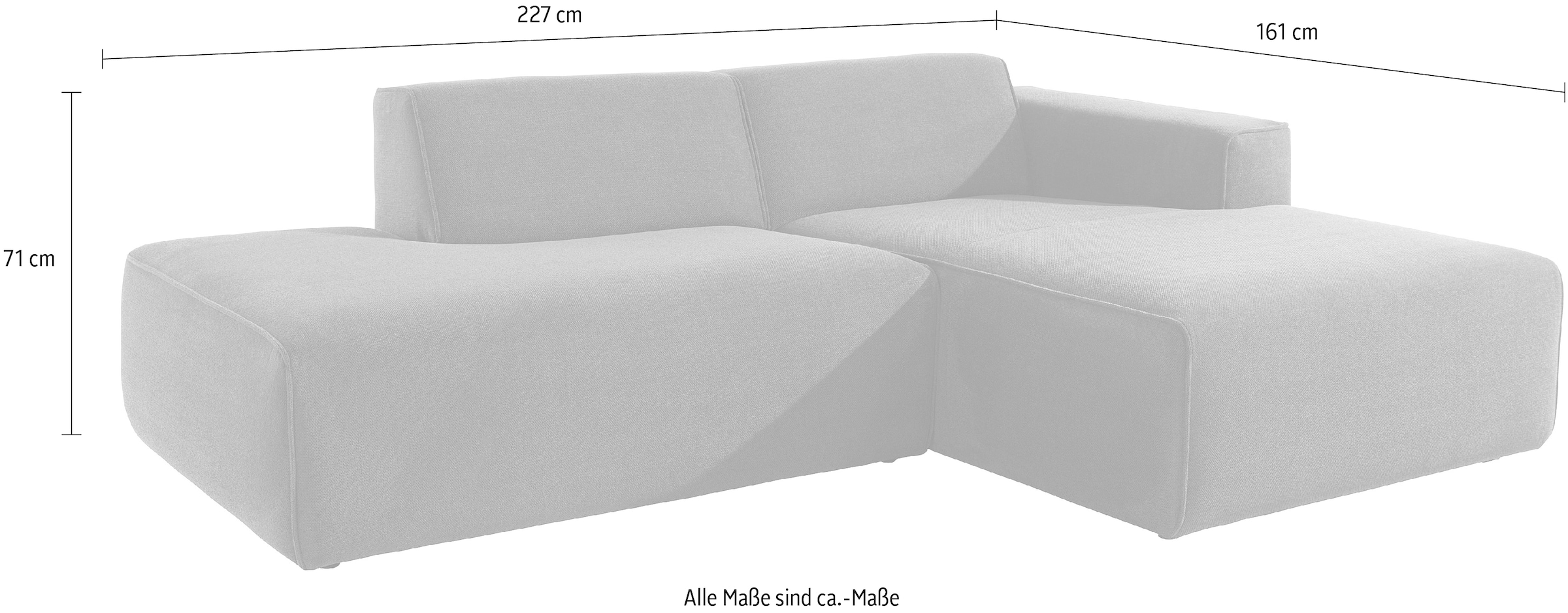 andas Ecksofa »Noord«, mit Kedernaht, Breite 227 cm, Cord, Struktur