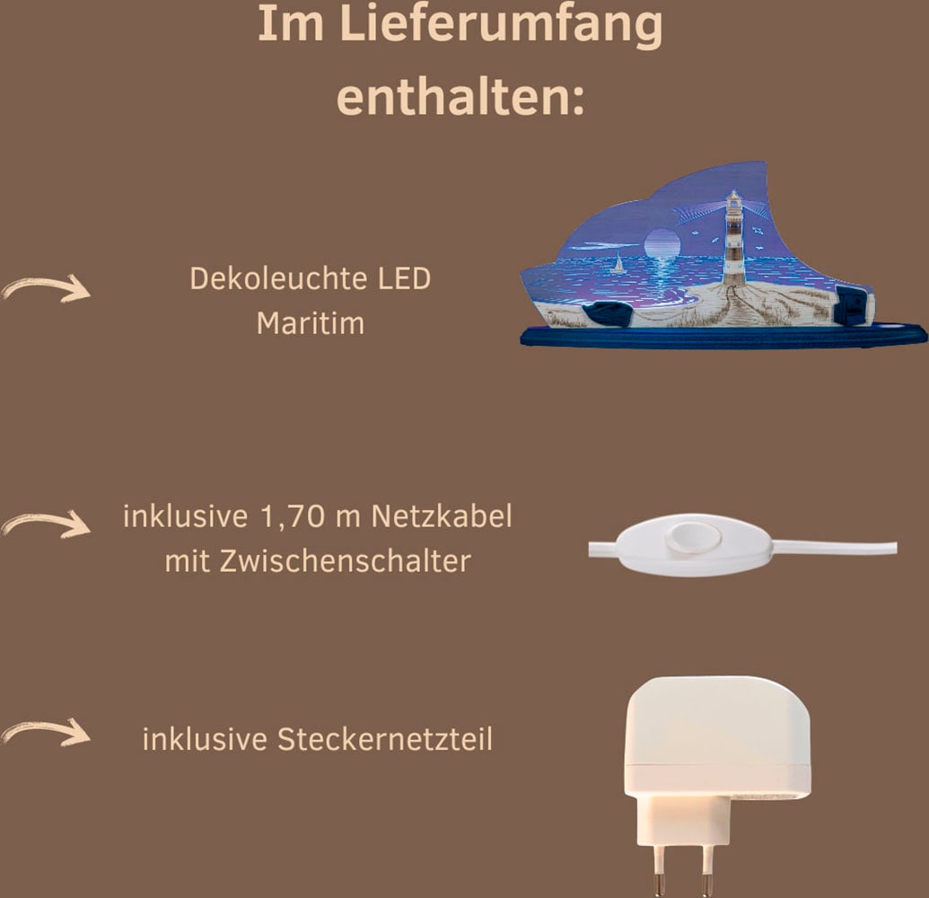 Weigla LED Dekolicht »Maritim, Holz & Acrylglas, BLAU-WEIẞ«, Leuchtmittel LED-Modul | LED wechselbar, Erzgebirge garantiert, maritime Deko Innen, Dekolampe