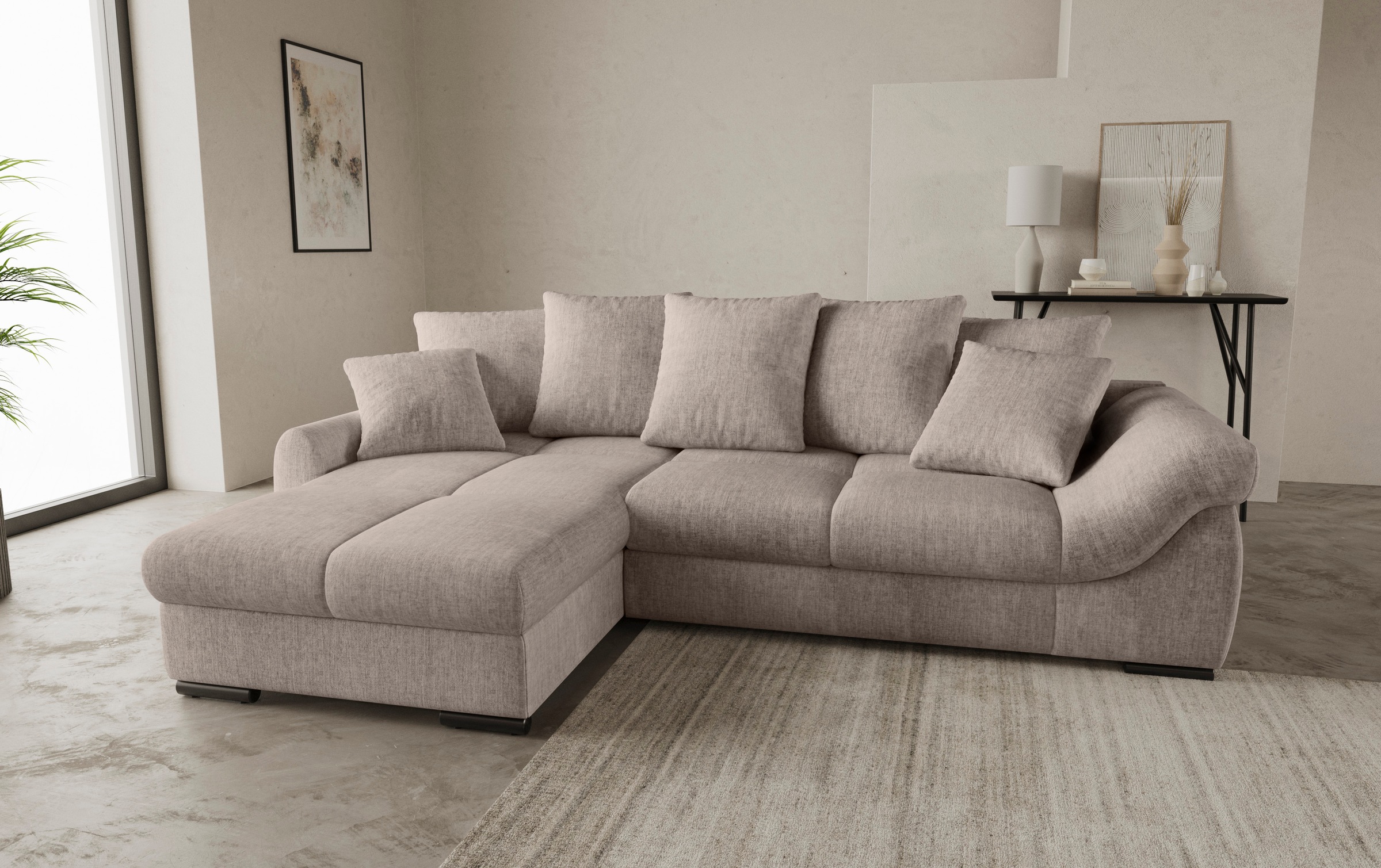 Mr. Couch Ecksofa »Livorno L-Form«, inkl. Hochschläfer-Bettauszug, XL-Bettkasten weiß beschichtet