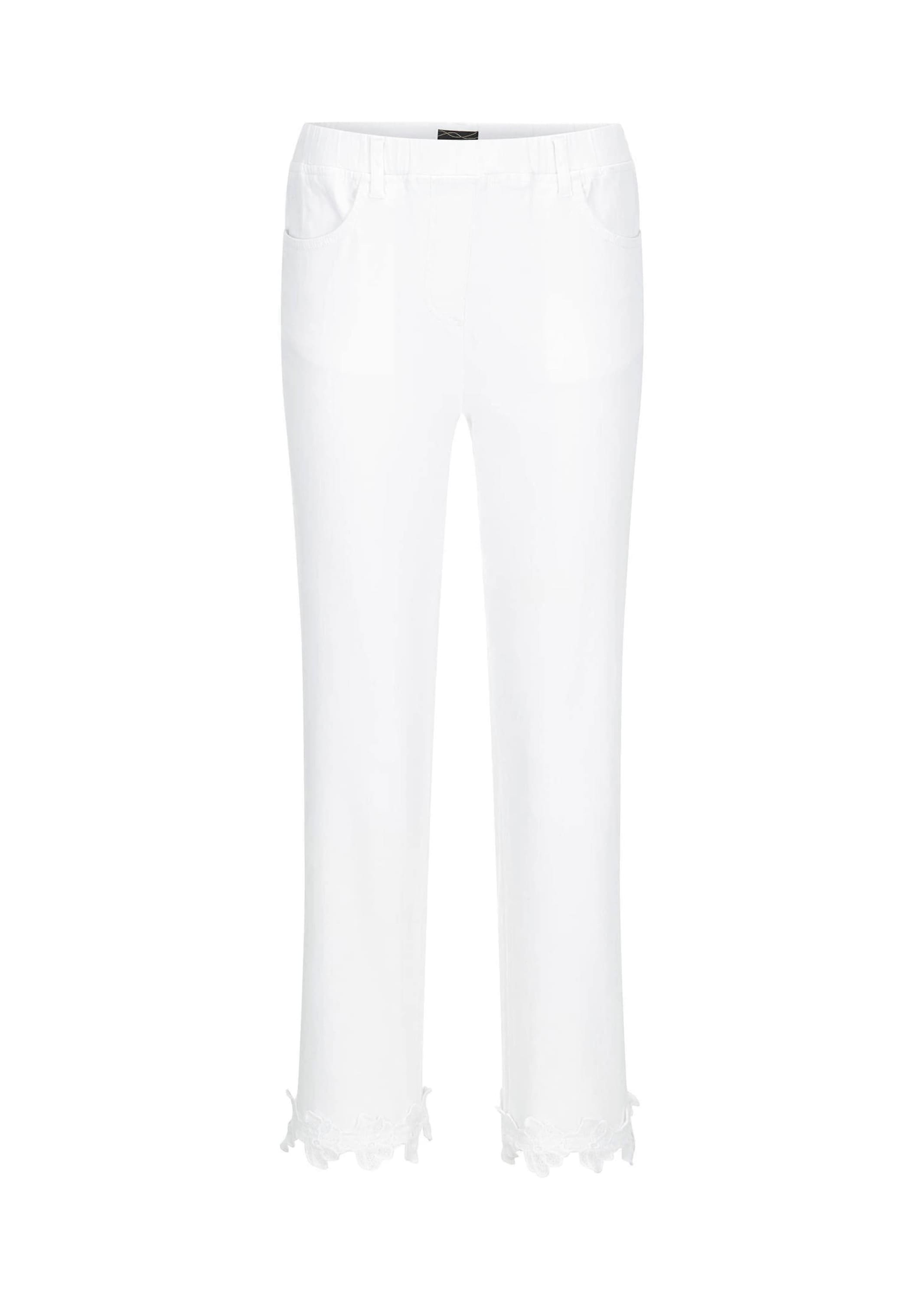 GOLDNER Schlupfhose "Denimhose mit floraler Spitze" Spitze am Beinabschluss