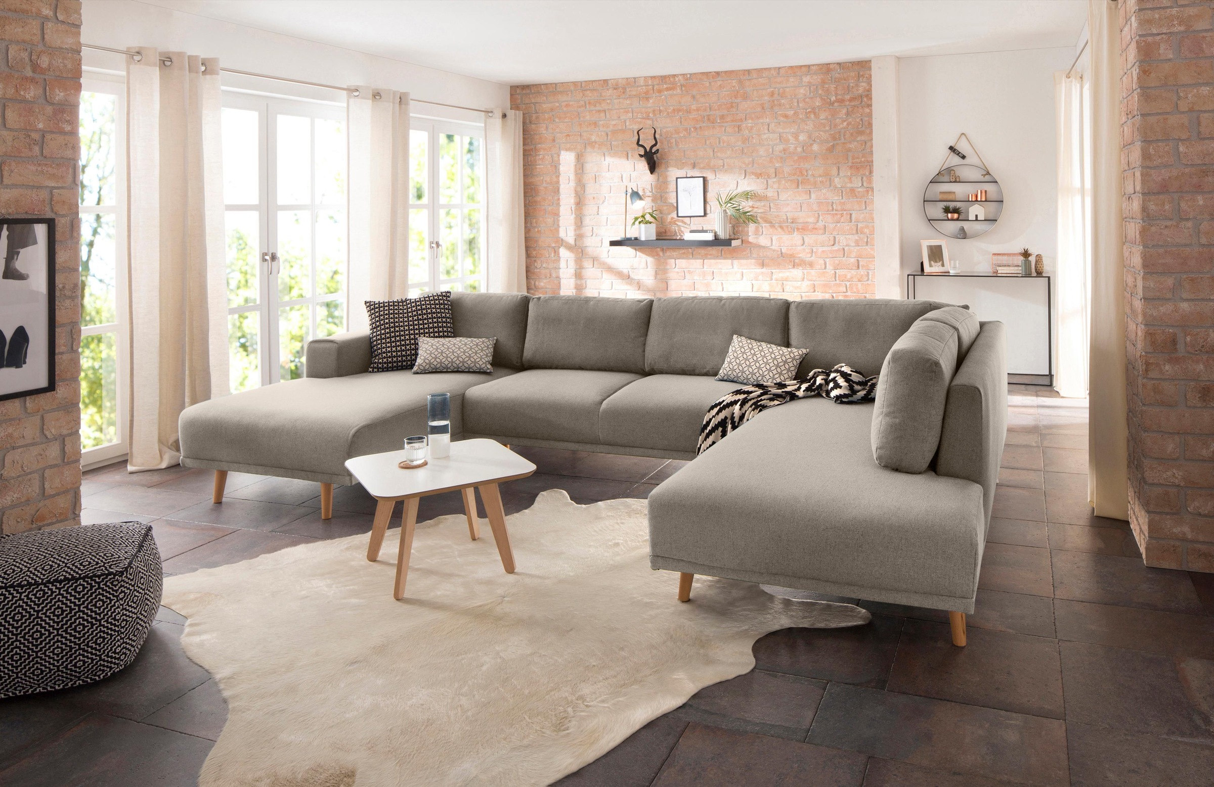 Home affaire Wohnlandschaft »Lasse U-Form«, im scandinavischem Stil mit Holzfüßen