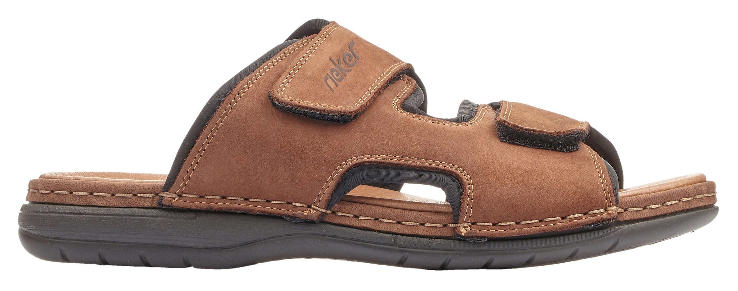 Rieker Pantolette, Hausschuh, Sommerschuh, Urlaubschuh mit dezentem Logoschriftzug