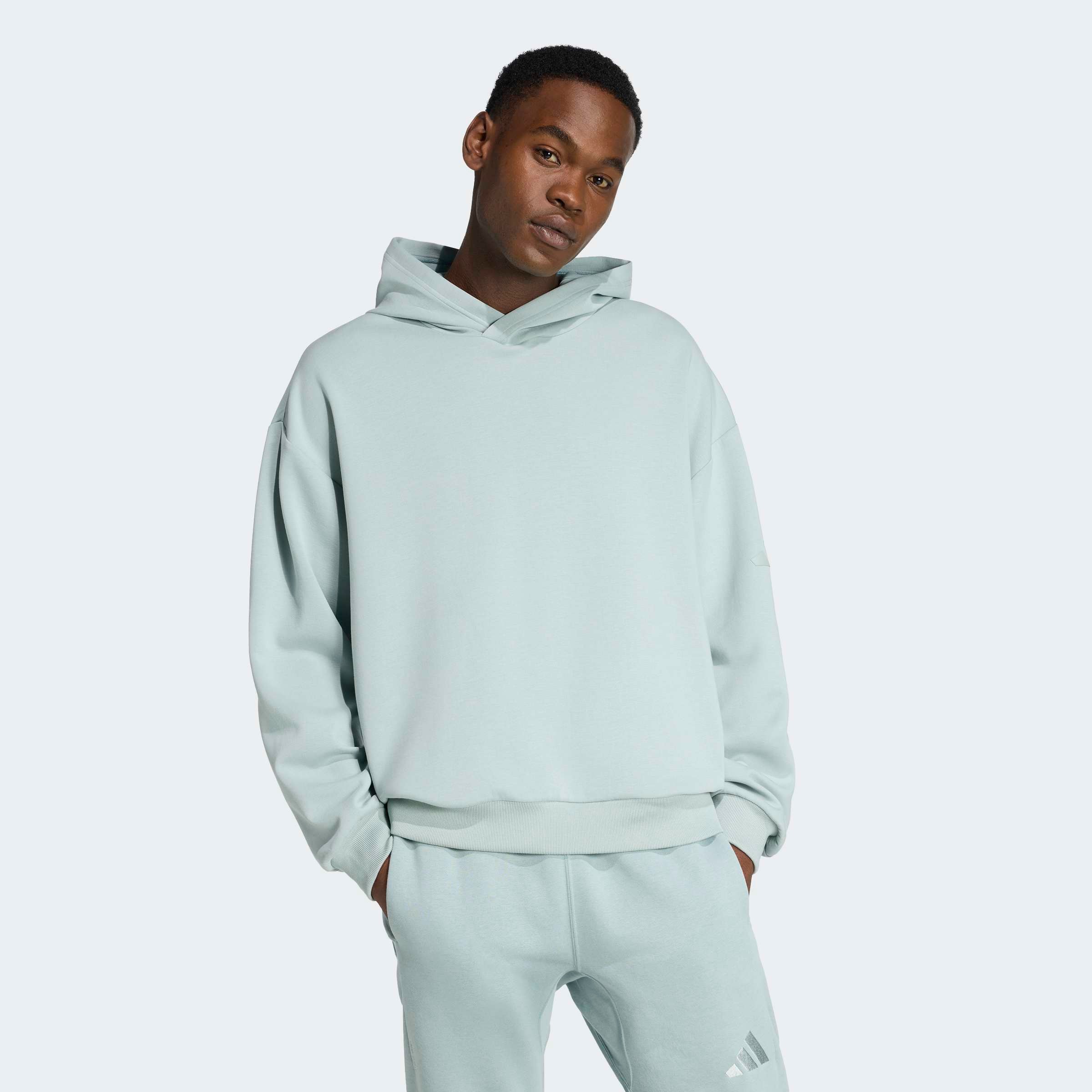 Kapuzensweatshirt ADIDAS SPORTSWEAR "SOFT LUX HOODIE", Herren, Gr. L, wonder sage, Obermaterial: 51% Polyester, 25% Modal, 15% Baumwolle, 9% Elasthan, normal, Rundhals, angesetztes Bündchen, Sweatshirts, mit Kapuze, für Sportmode und Freizeit, mit 3-Strei