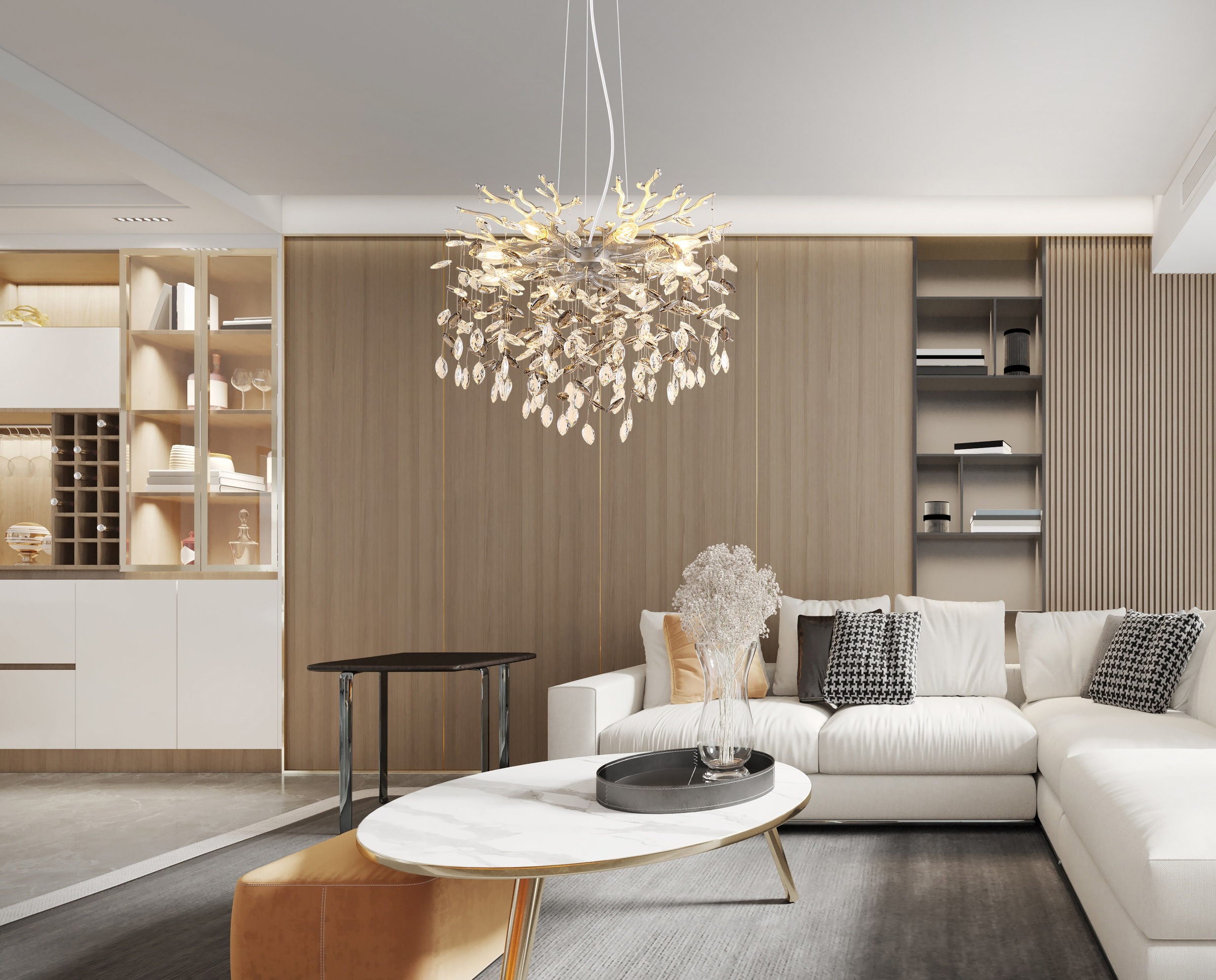 GLOBO LIGHTING Hängeleuchte »QUEENA« E14 1 Stk. Kristall Luster für Wohn- & Esszimmer silber matt