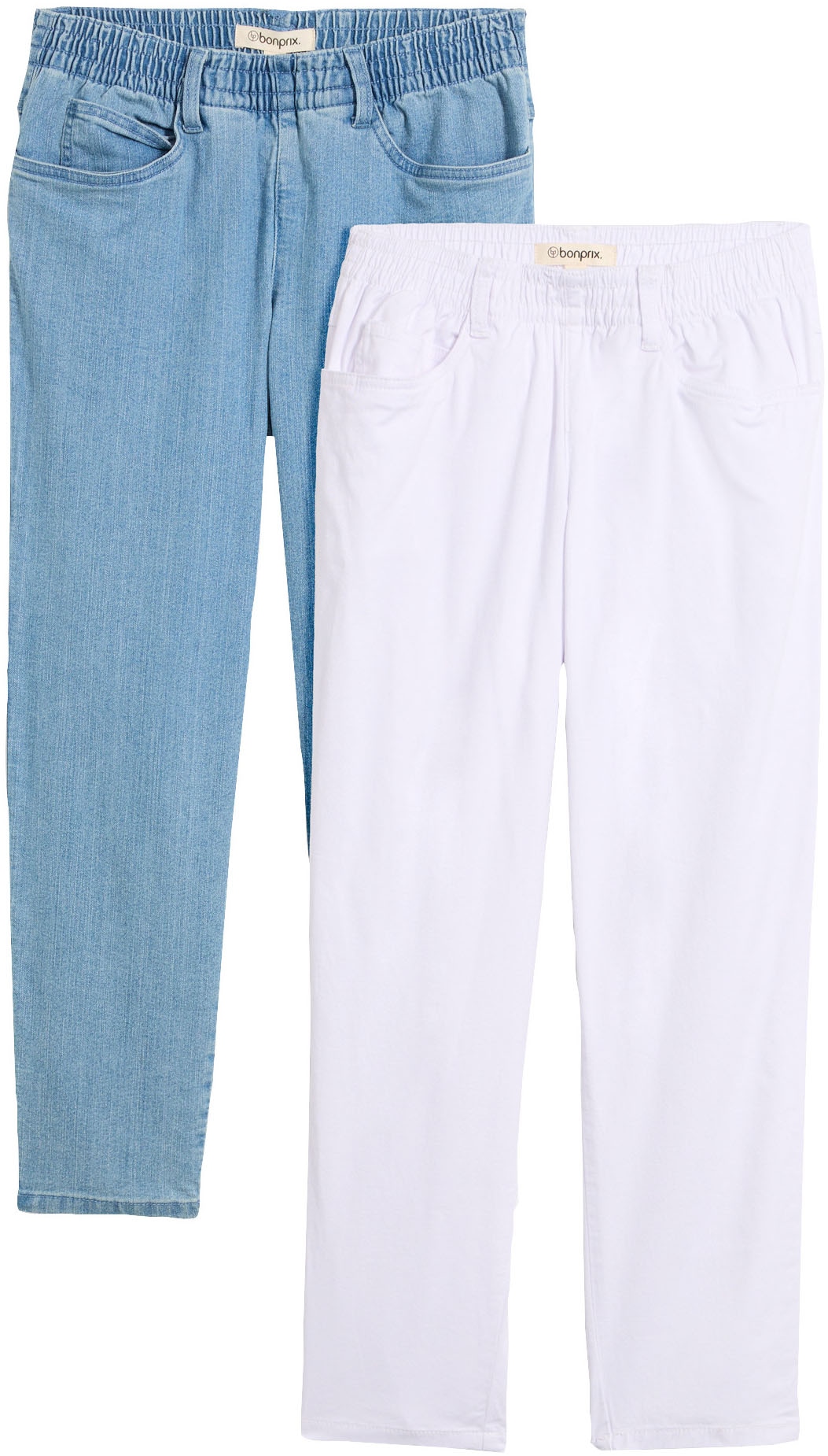bonprix Straight-Jeans Packung, 2 gerades Bein, mit erhöhtem Gummibund, in Stretch-Qualität
