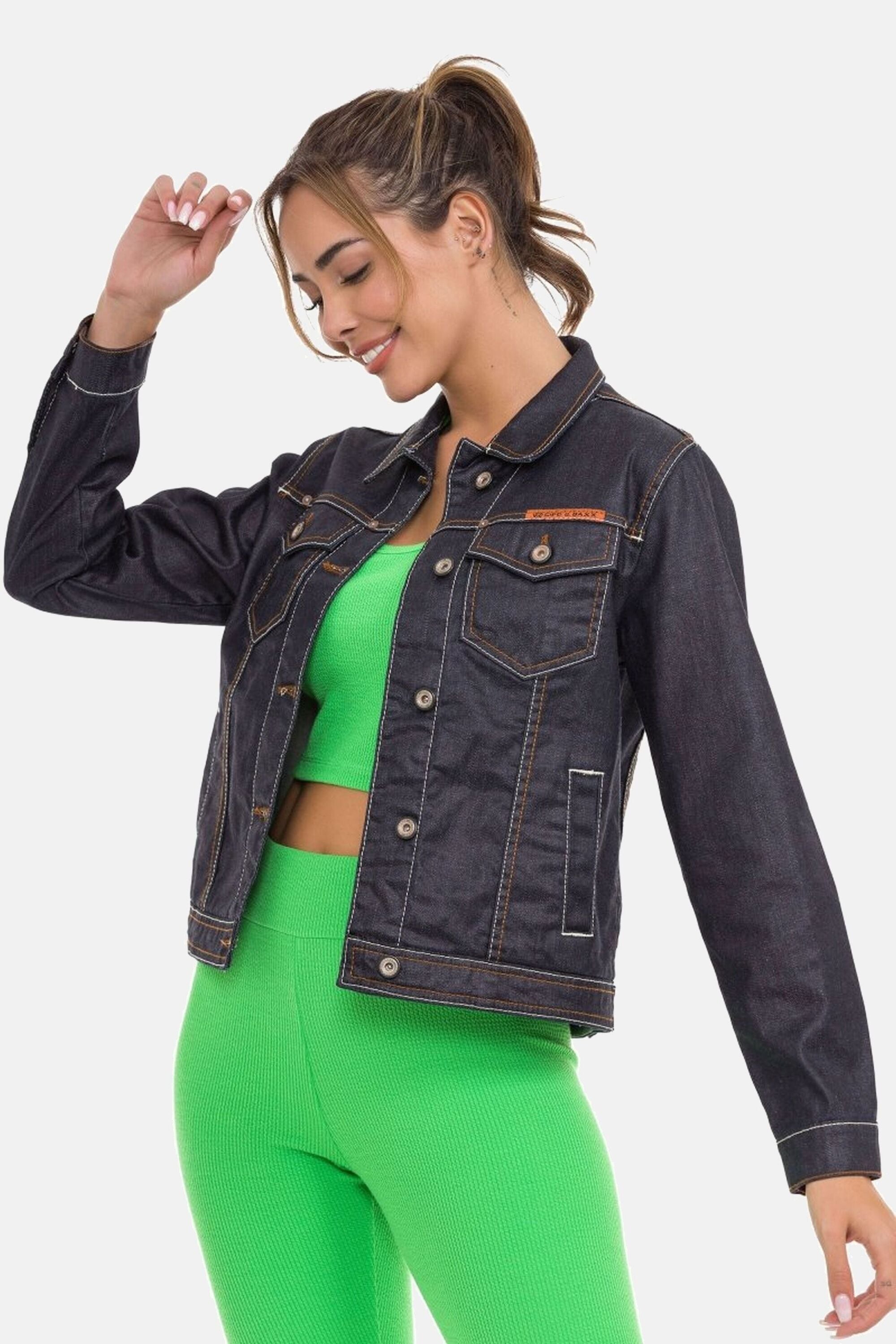 Cipo & Baxx Jeansjacke »Jeansjacke«, ohne Kapuze, mit stylischen auffälligen Elementen, WJ207
