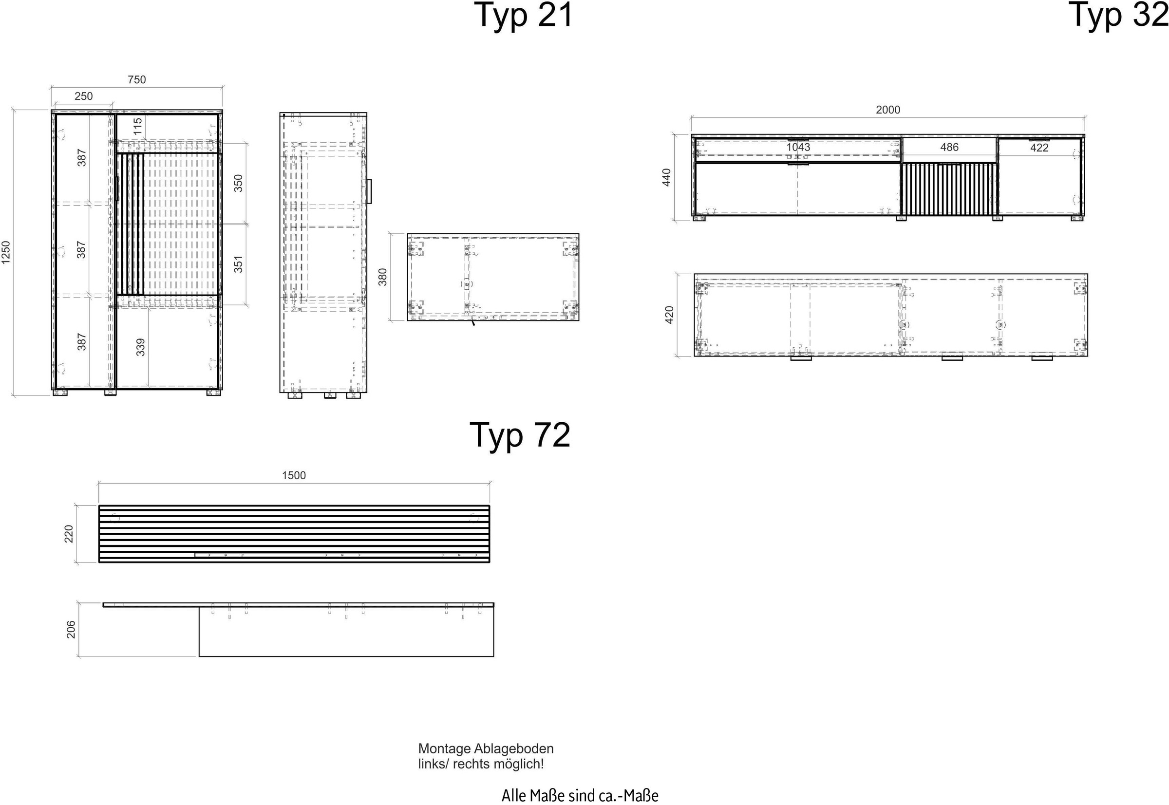 INOSIGN Wohnwand »HUDSON«, (Set, 3 St.), mit moderner Rillenoptik, Griffe aus Metall (Schwarz), Breite 285 cm