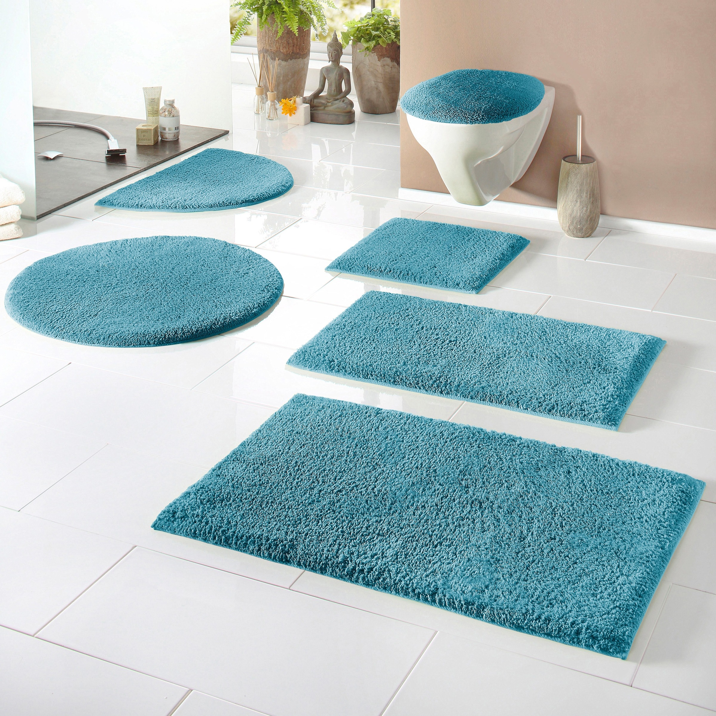 my home Badematte »Maren, Badvorleger, Badezimmer Teppich«, rutschhemmend beschichtet, fußbodenheizungsgeeignet, Bio-Baumwolle, Badteppich, Badematten auch als 3 teiliges Set