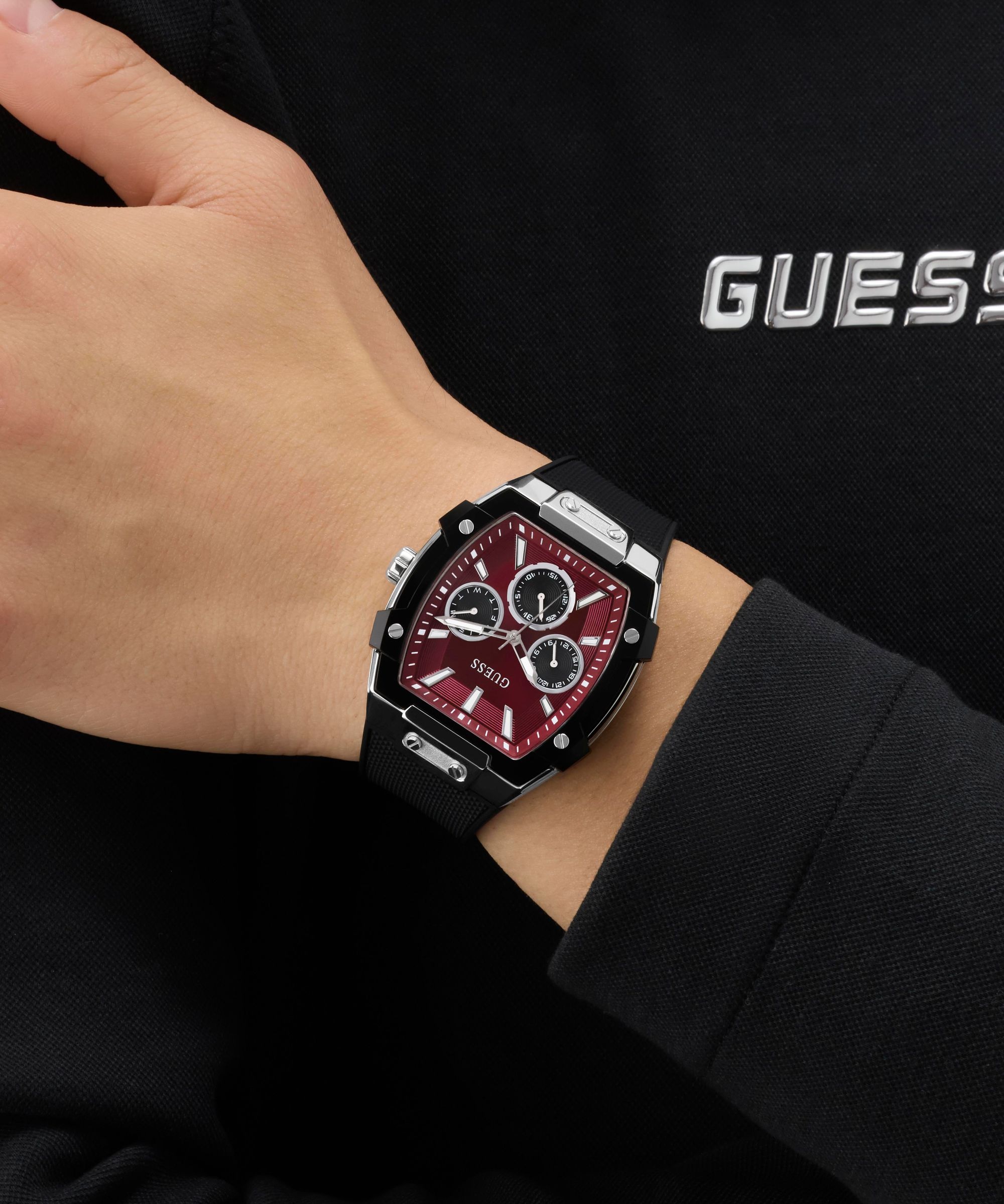 Guess Multifunktionsuhr »PHOENIX« Quarzuhr, Armbanduhr, Herrenuhr, Silikonarmband, analog, Wochentag
