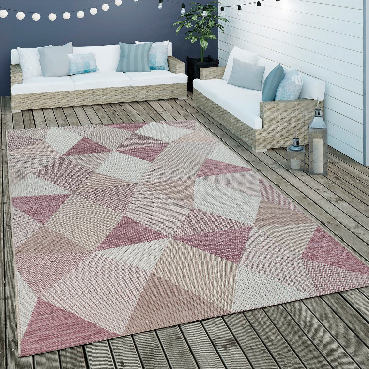 Paco Home Teppich »Kortrijk 743«, rechteckig, 4 mm Höhe, Flachgewebe, modernes Design, Pastell-Farben, In- und Outdoor geeignet