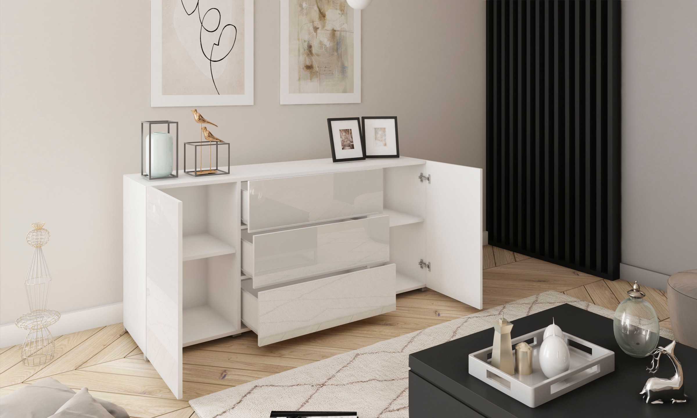 Thumbnail - Home affaire Sideboard "BERLIN" Moderne grifflose Kommode Breite 150 cm, 4 Schubkästen/ 2 Türen