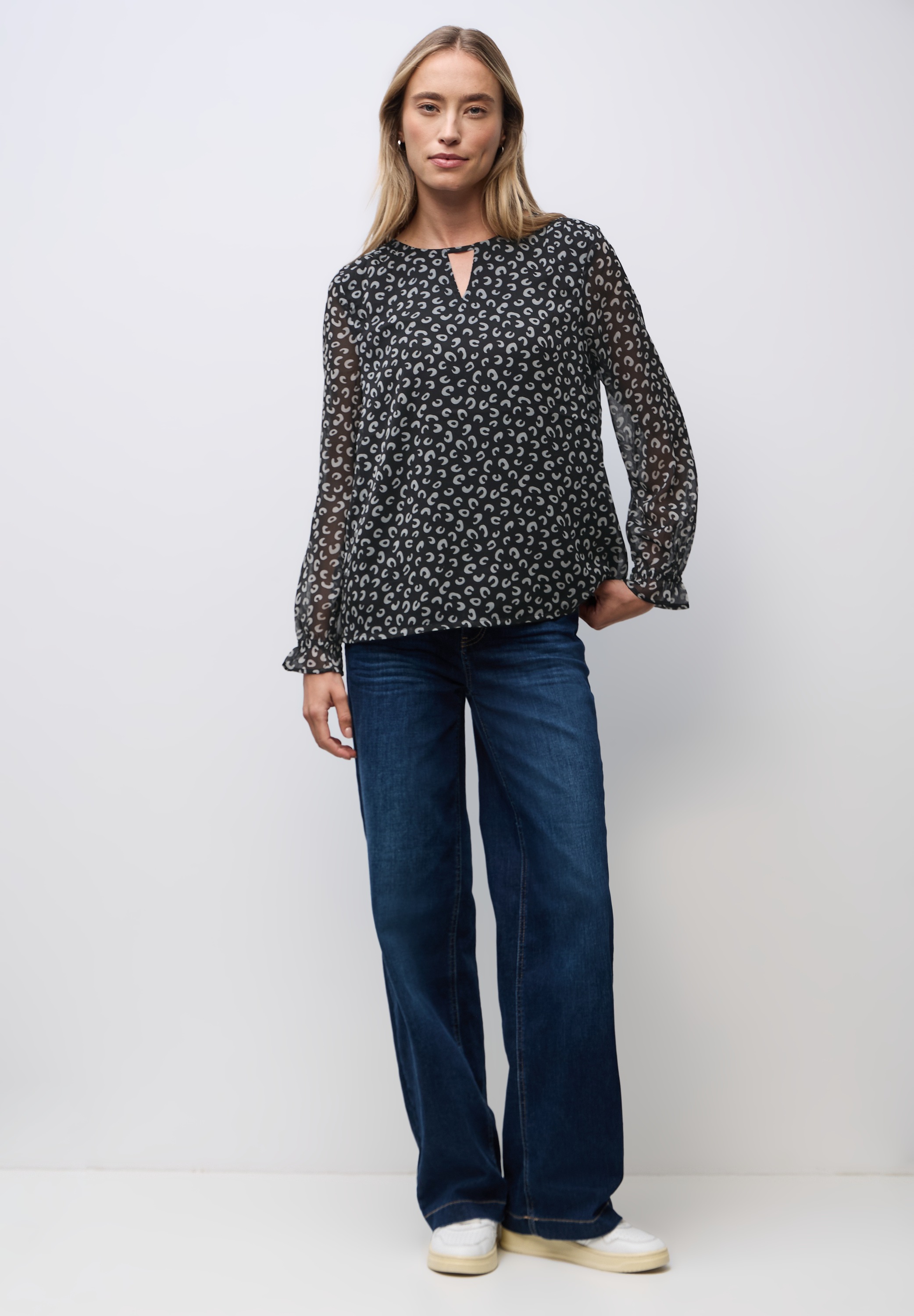 Langarmbluse STREET ONE, Damen, Gr. 34, schwarz, Stoff, Obermaterial: 100% Polyester; Futter: 100% Modal, normal normal, Rundhals, elastischer Bund, Blusen, mit Rundhalsausschnitt 2