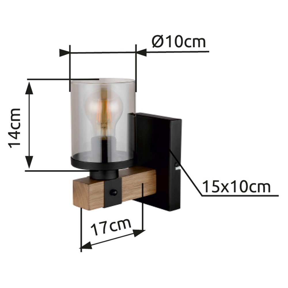 GLOBO LIGHTING Wandleuchte »LILA« E27 1 Stk. Wandleuchte Schwarz/Holz, Rauchglas, Licht aufwärts, E27