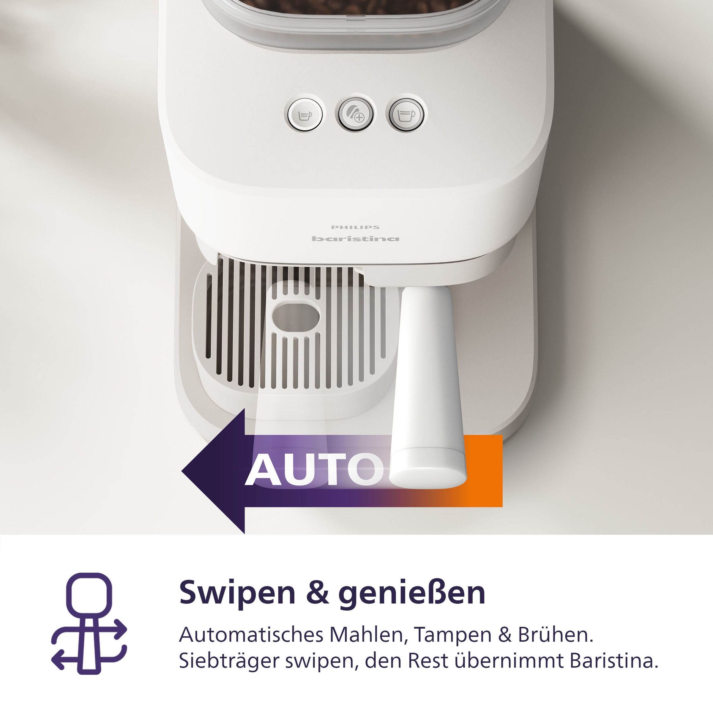 PHILIPS baristina Espressomaschine »BAR305/00 mit Mahlwerk für ganze Bohnen« 16 bar Pumpendruck, Naturweiß​