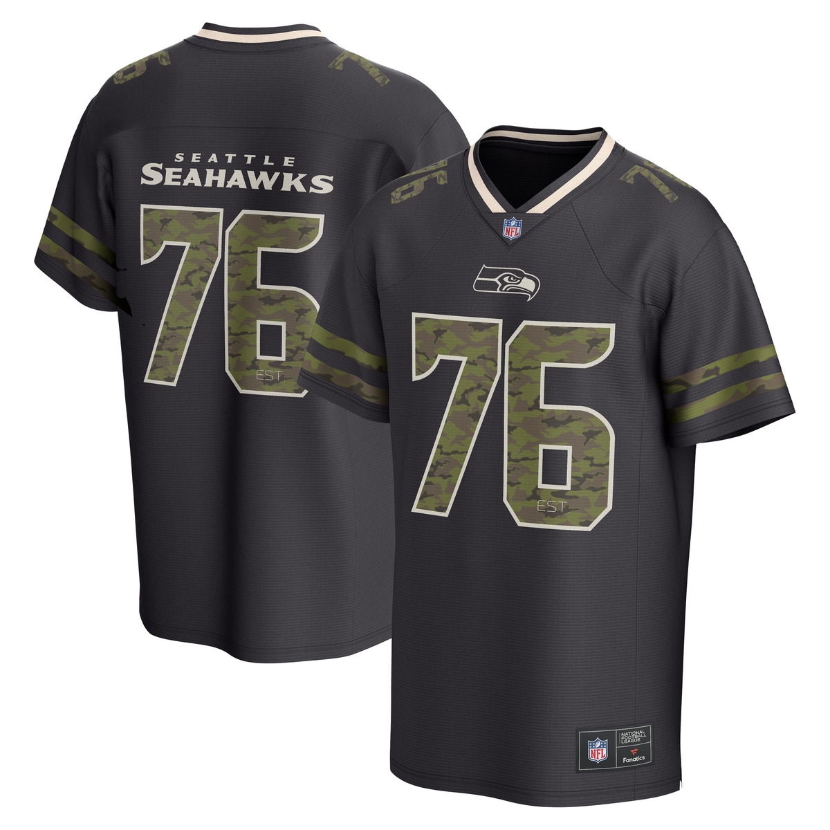 FANATICS Kinder Footballtrikot "Fanatics Trikot Seattle Seahawks CAMO Foundation", schwarz, Gr. M, 100% Polyester, Trikots