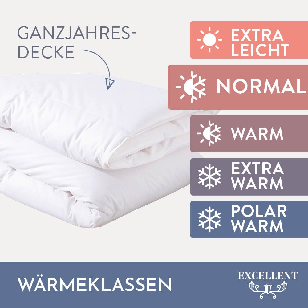 Excellent Daunenbettdecke »Wien, Bettdecken für Sommer und Winter, Decke«, normal, Füllung 90% Daunen, 10% Federn, Bezug 100% Baumwolle, (1 St.), Bettdecke 135x200 cm, made in Germany, allergiker geeignet (Hausstaub)