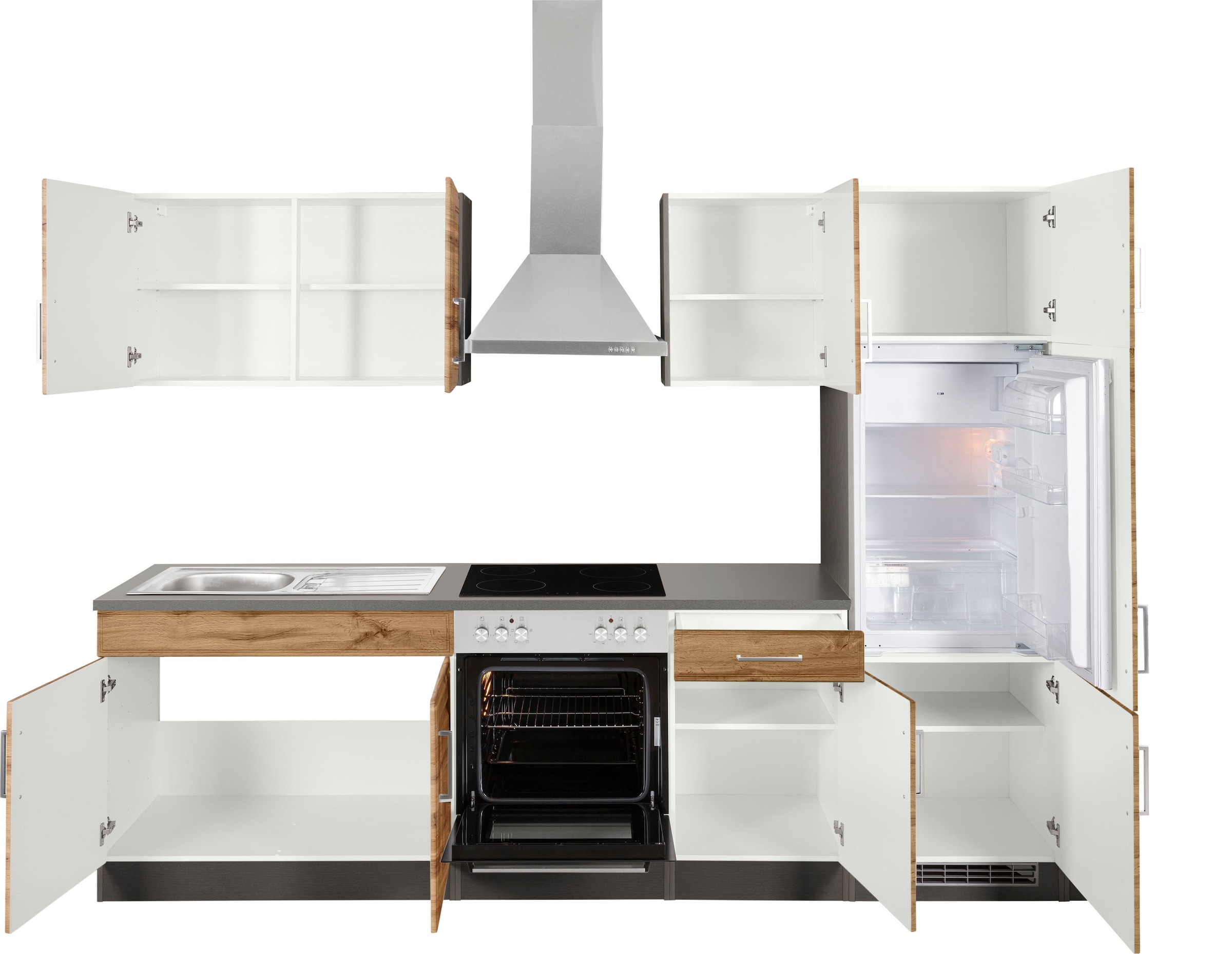 KOCHSTATION Küchenzeile »KS-Stockholm«, Breite 270 cm, mit hochwertigen MDF Fronten im Landhaus-Stil