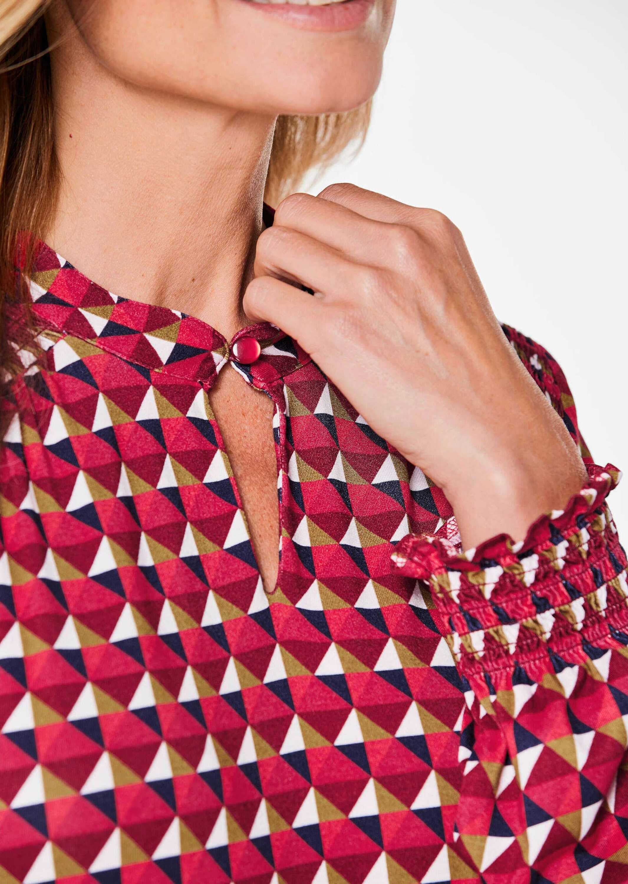 GOLDNER Langarmbluse »Kurzgröße Jerseybluse mit modischen Smok-Details«