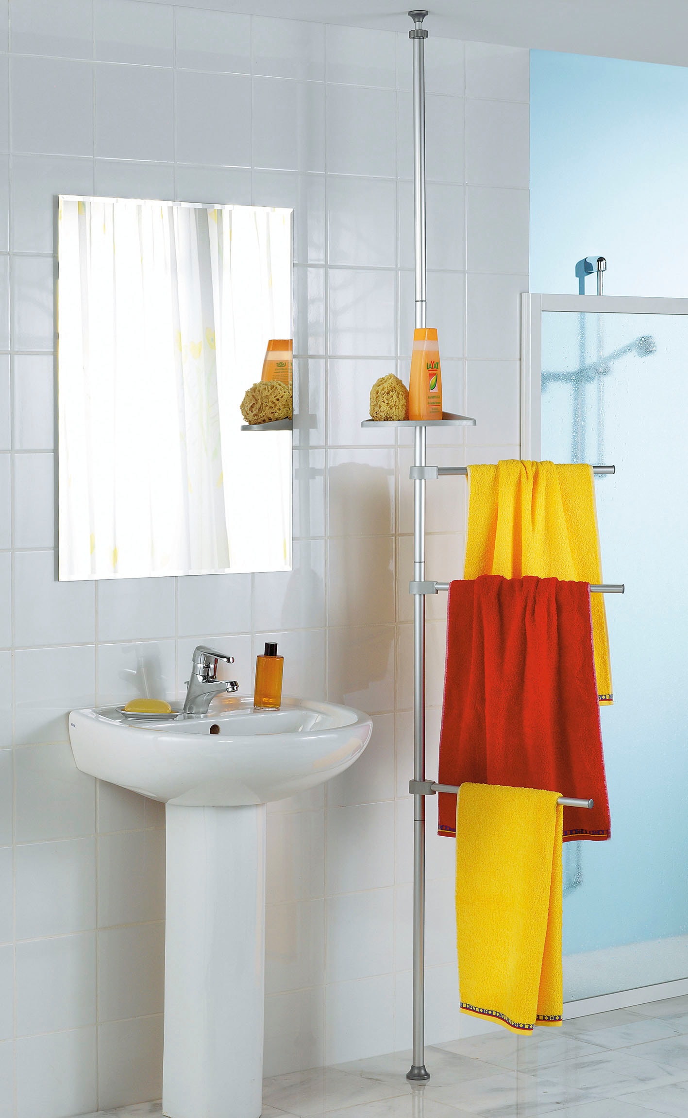 Thumbnail - Ruco Teleskop-Handtuchhalter 3 Handtuchstangen/1 Ablage, höhenvestellbar, Aluminium