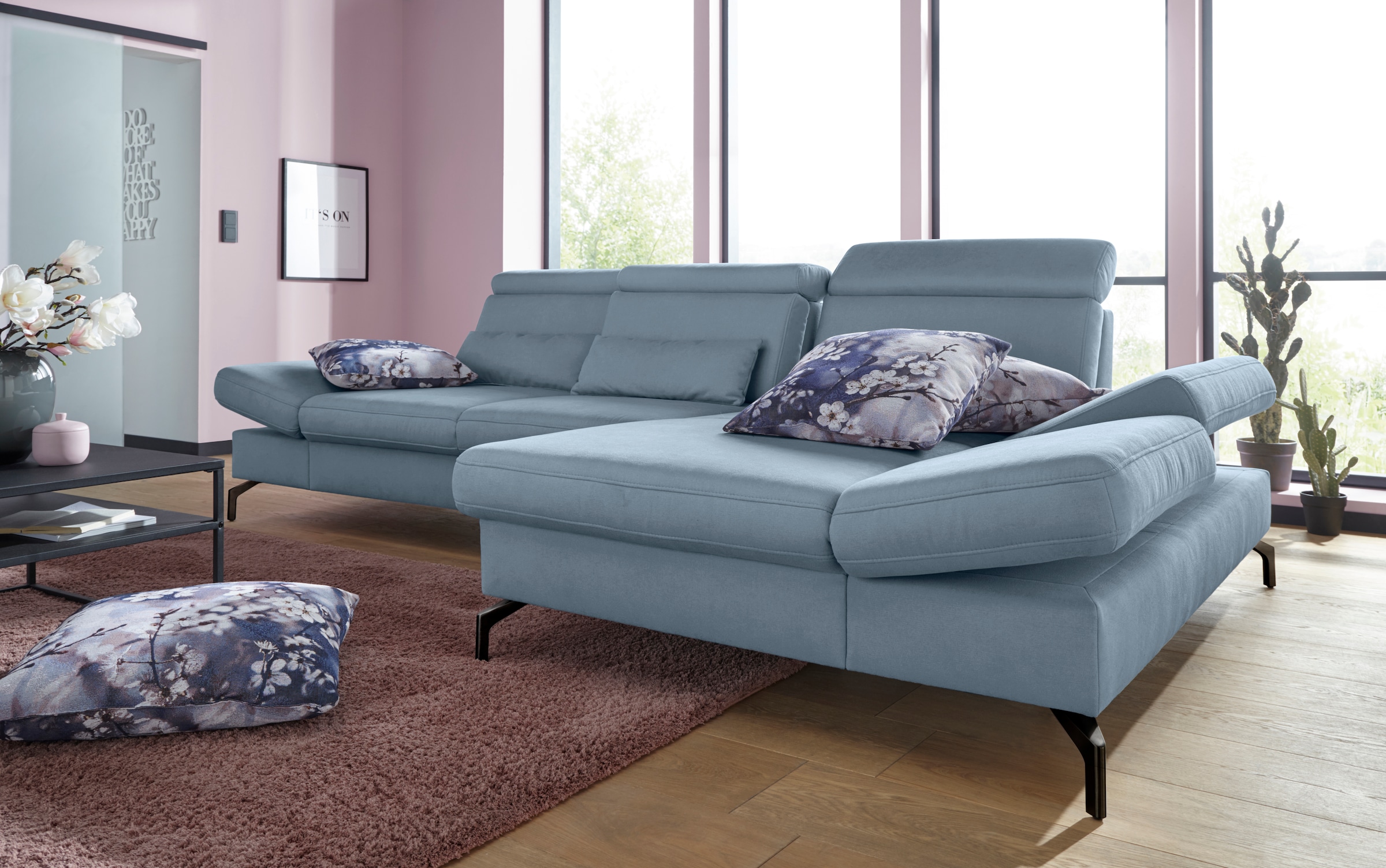 sit&more Ecksofa »Brisbane L-Form«, Fußhöhe 15 cm, inklusive Sitztiefen-, Armteil- und Kopfteilverstellung