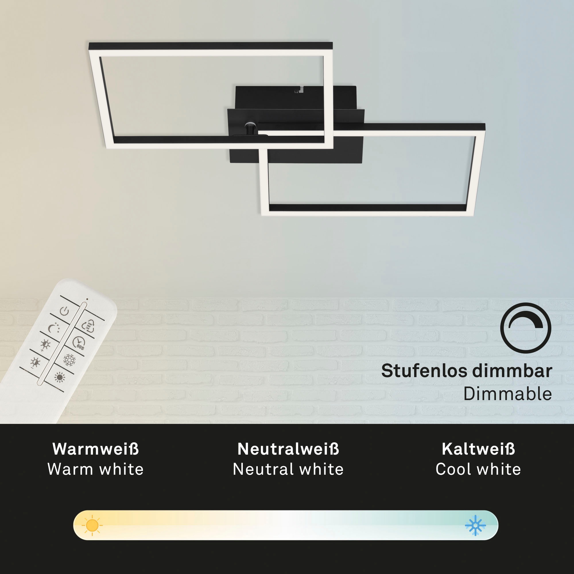 Briloner Leuchten LED Deckenleuchte »3149015 FRAME«, Leuchtmittel LED-Board | LED fest integriert, Deckenlampe, 50x38,8x7,8cm, Schwarz, 30W, Wohnzimmer, Schlafzimmer