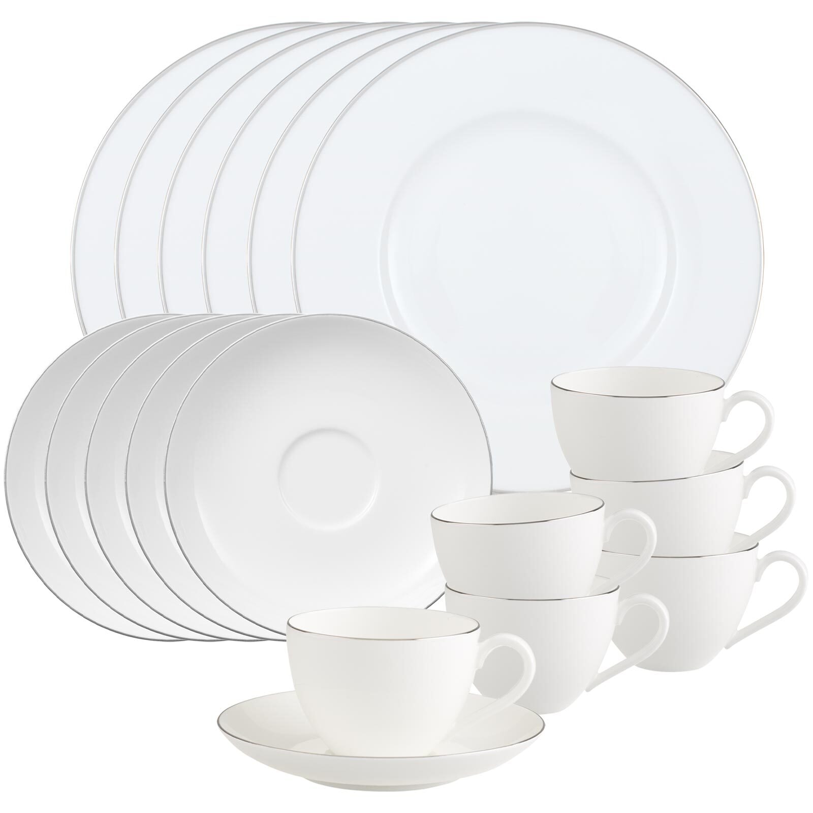 Villeroy & Boch Geschirr-Set "Kaffeeservice Anmut Platinum No.1 18er Set weiß" Spülmaschinengeeignet