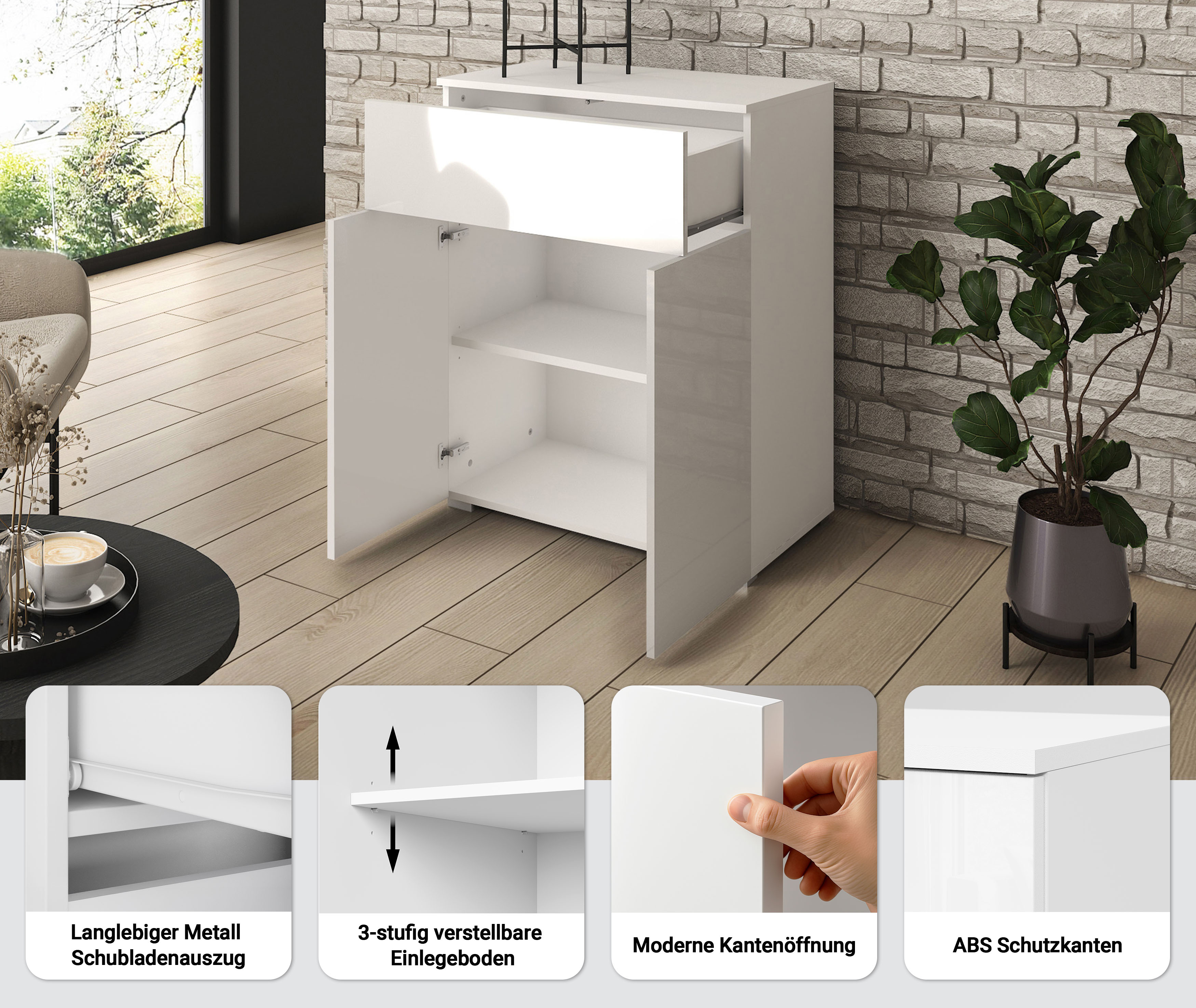 Thumbnail - OTTO home Sideboard "PARIS" 1 Stk. tlg. Moderne 72cm breite grifflose Kommode, vielseitig einsetzbar