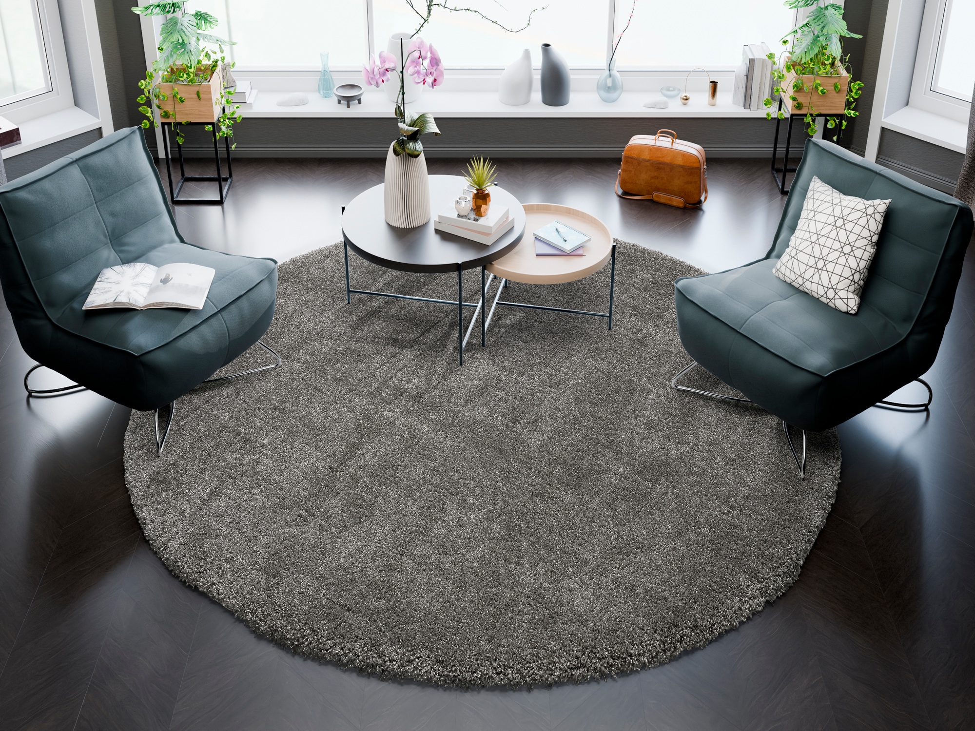 OCI DIE TEPPICHMARKE 1100000002199 "MONTIS" rund 45 mm Höhe uni, Langflor, Shaggy, auch in rund, quadratisch und Läufer erhältlich