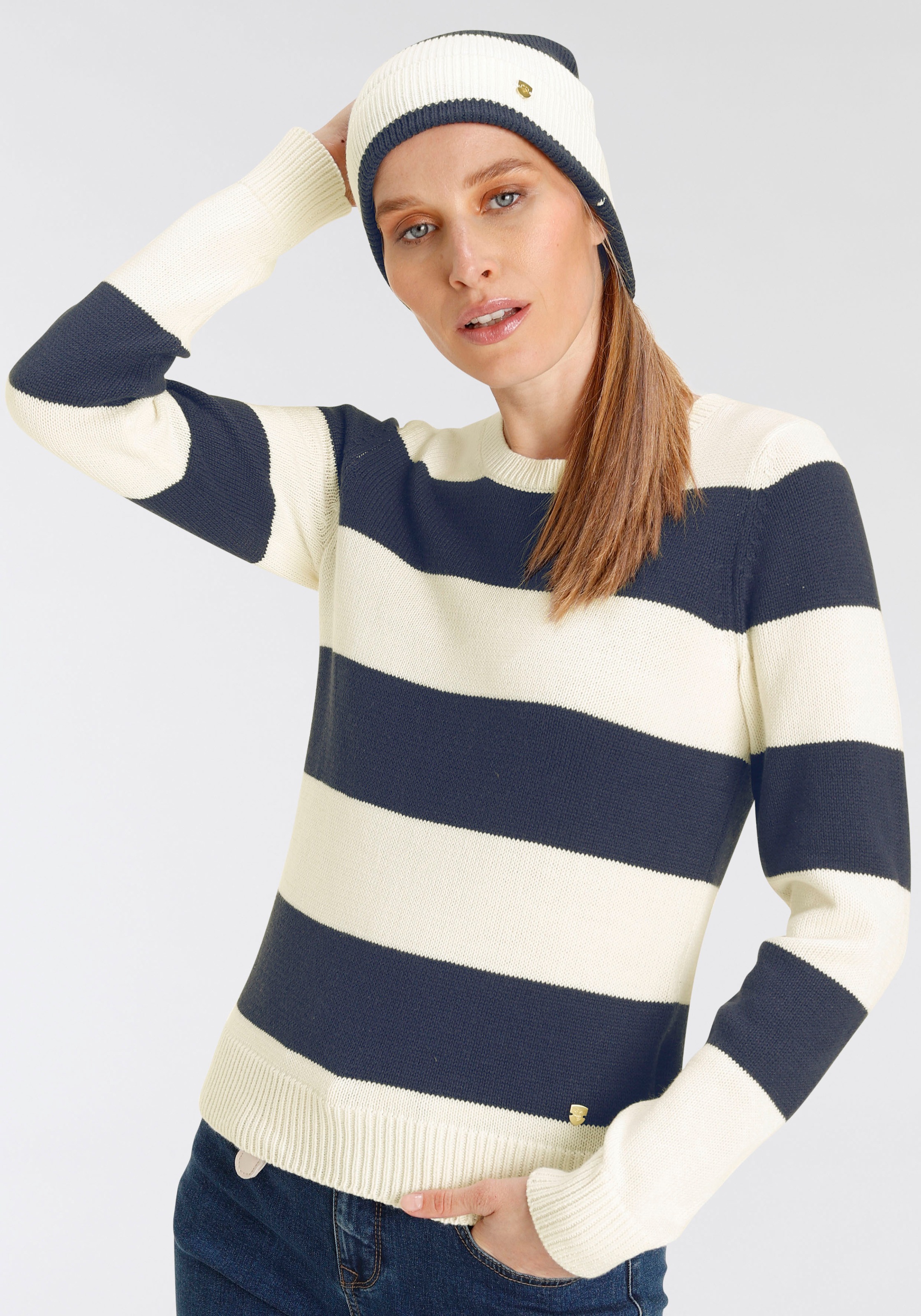 DELMAO Rundhalspullover Set, Pullover + Mütze, 2 Stk. tlg. mit passender Mü günstig online kaufen