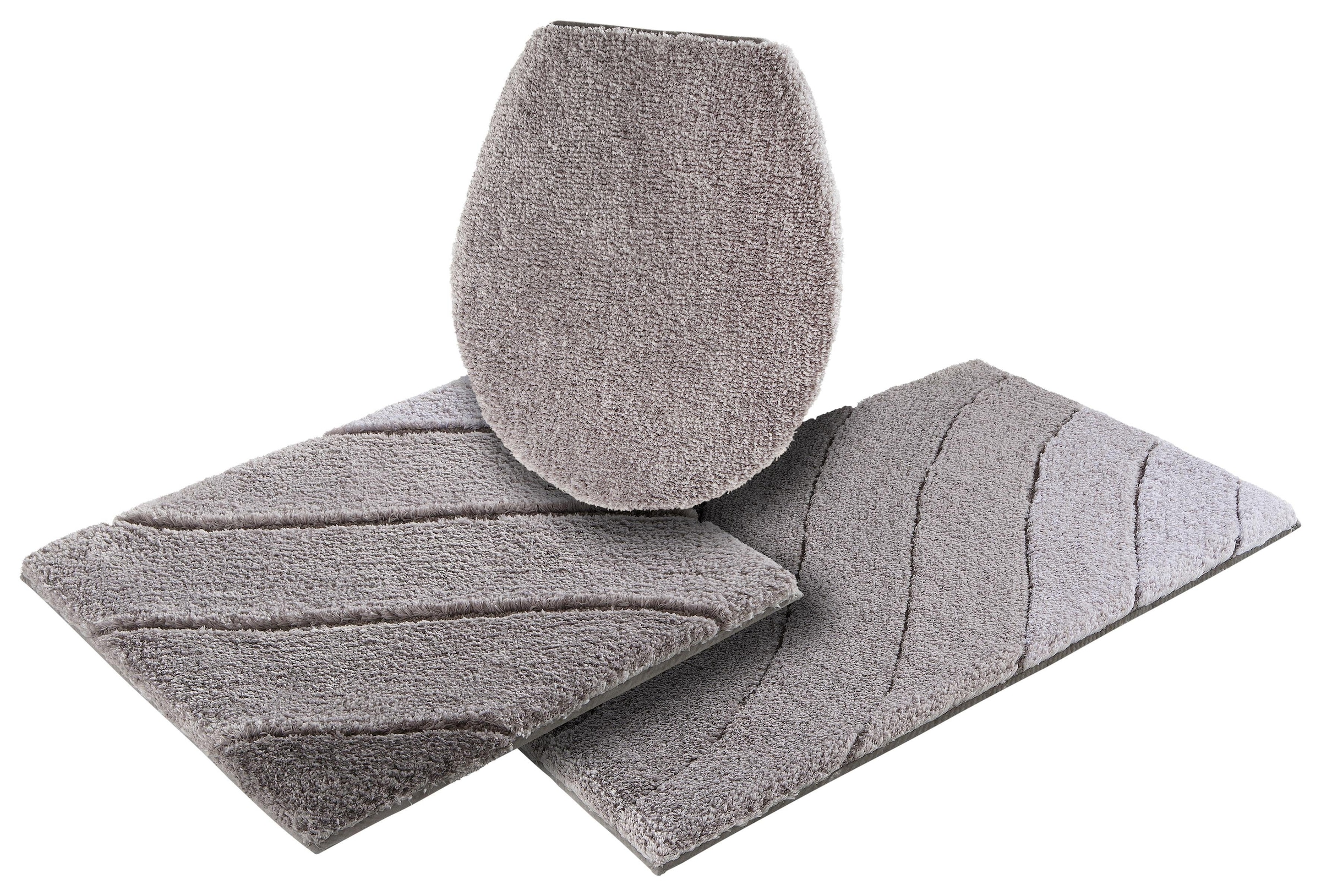 Kleine Wolke Badematte »Donna«, rutschhemmend beschichtet, fußbodenheizungsgeeignet-schnell trocknend, Wellen Design, Pastell, 3-tlg. Set, rechteckig & rund erhältlich
